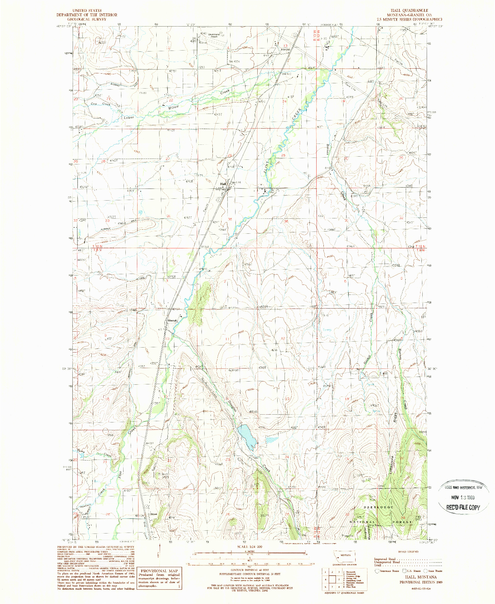 USGS 1:24000-SCALE QUADRANGLE FOR HALL, MT 1989