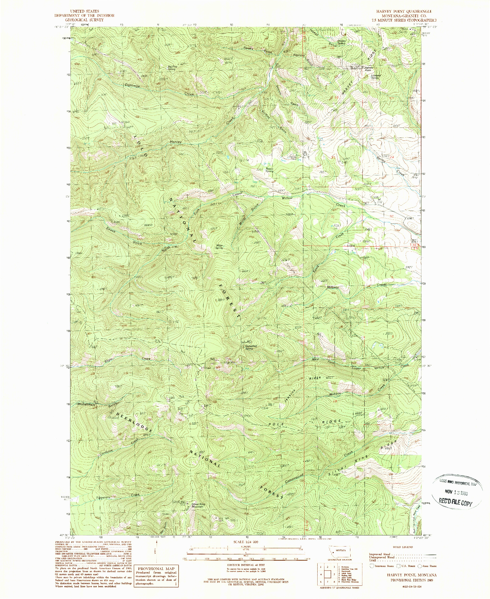 USGS 1:24000-SCALE QUADRANGLE FOR HARVEY POINT, MT 1989