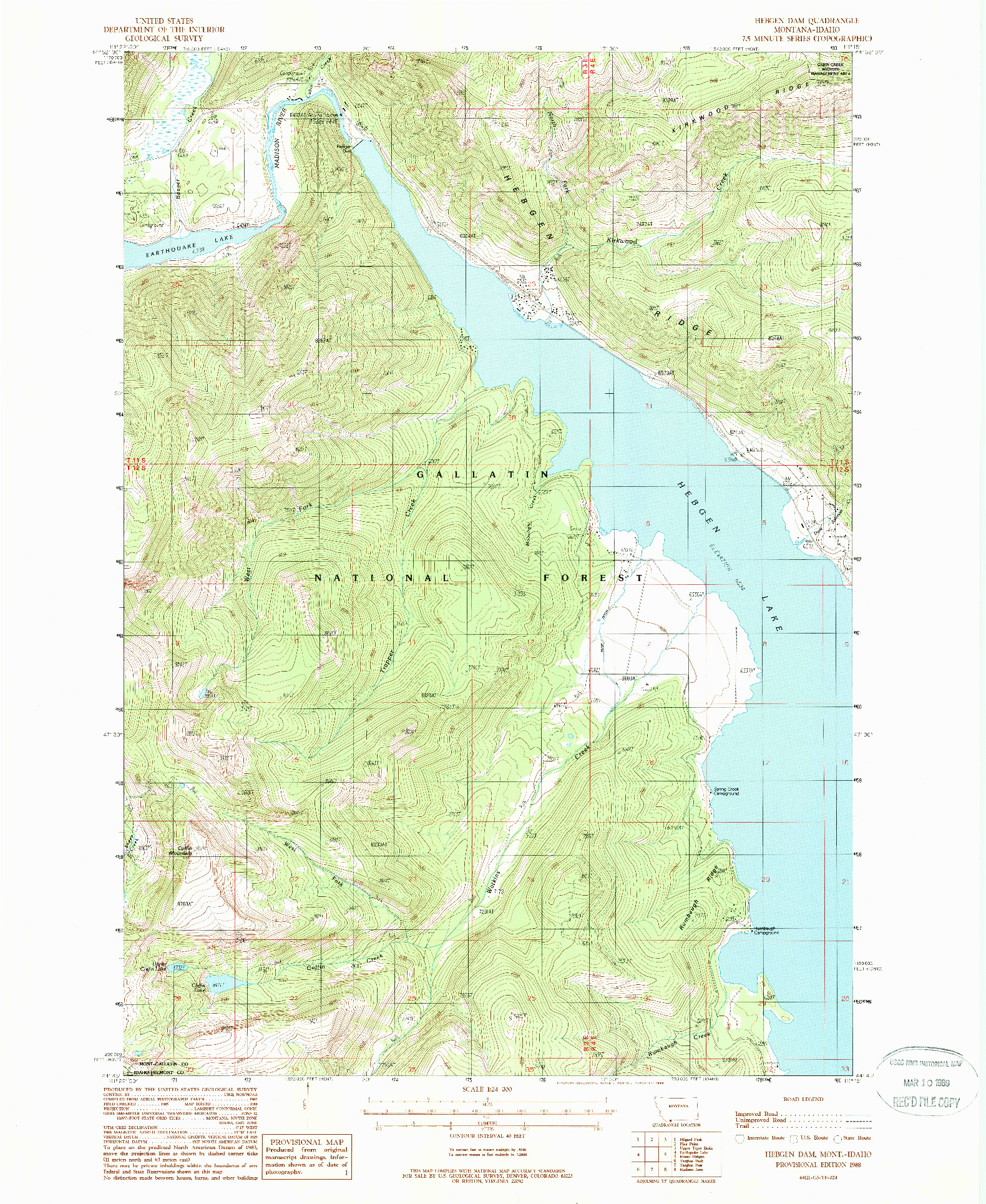 USGS 1:24000-SCALE QUADRANGLE FOR HEBGEN DAM, MT 1988