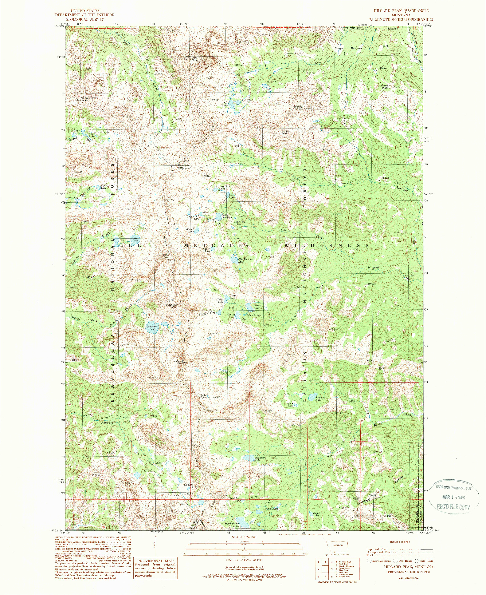 USGS 1:24000-SCALE QUADRANGLE FOR HILGARD PEAK, MT 1988