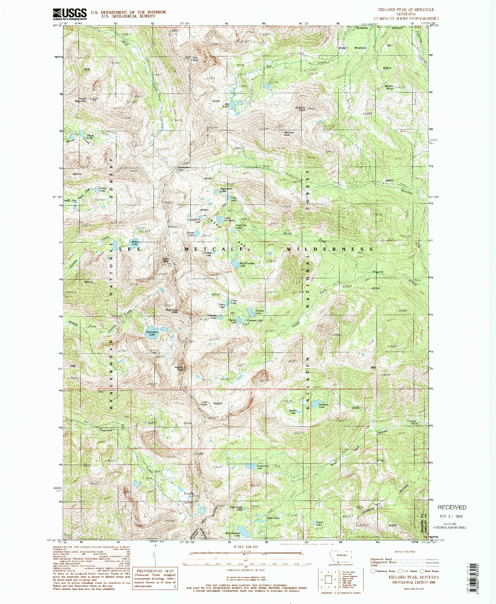 USGS 1:24000-SCALE QUADRANGLE FOR HILGARD PEAK, MT 1988