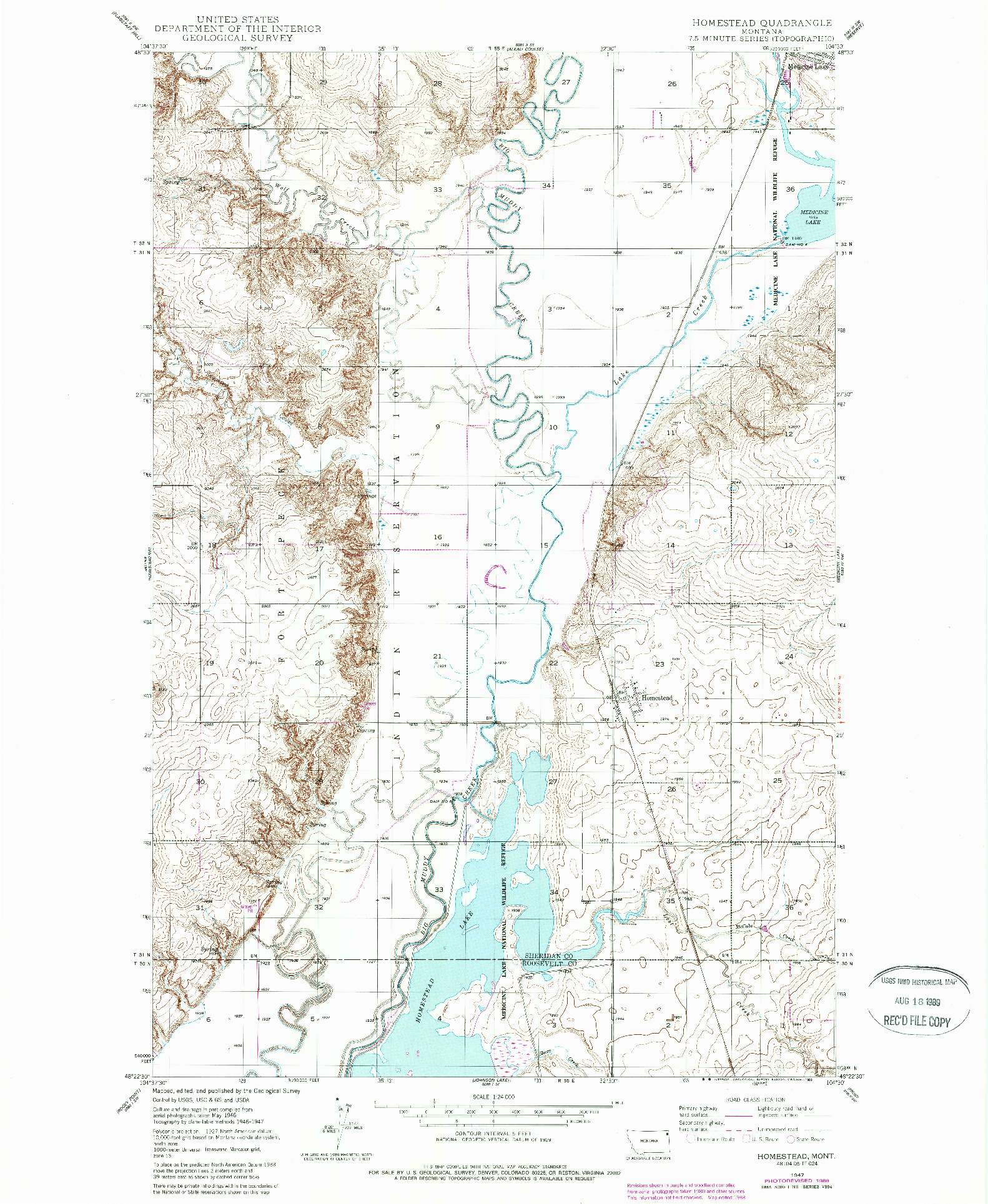 USGS 1:24000-SCALE QUADRANGLE FOR HOMESTEAD, MT 1947