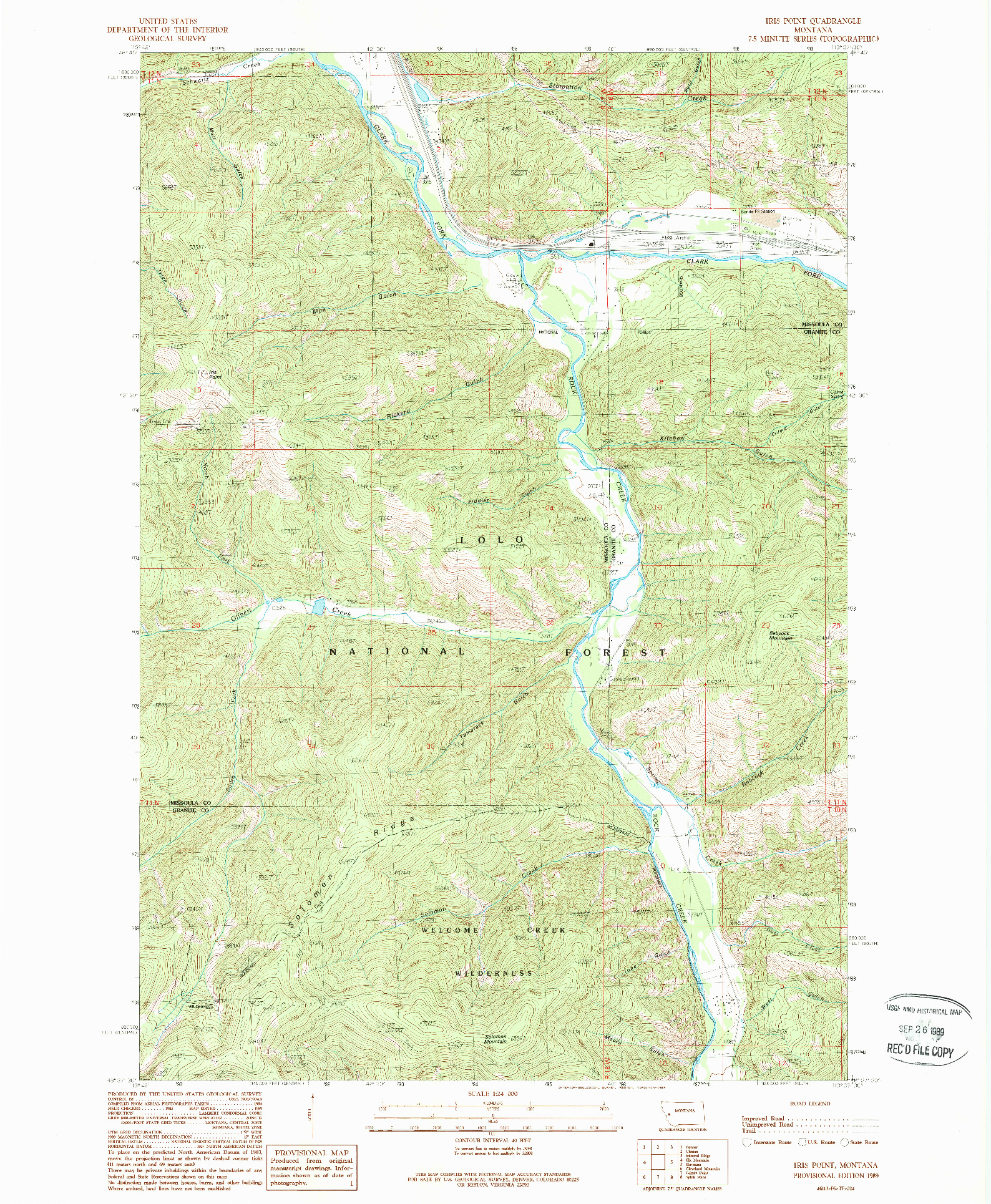 USGS 1:24000-SCALE QUADRANGLE FOR IRIS POINT, MT 1989