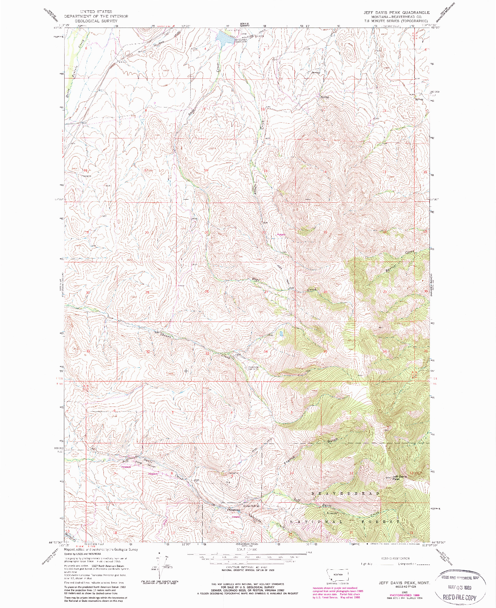 USGS 1:24000-SCALE QUADRANGLE FOR JEFF DAVIS PEAK, MT 1965