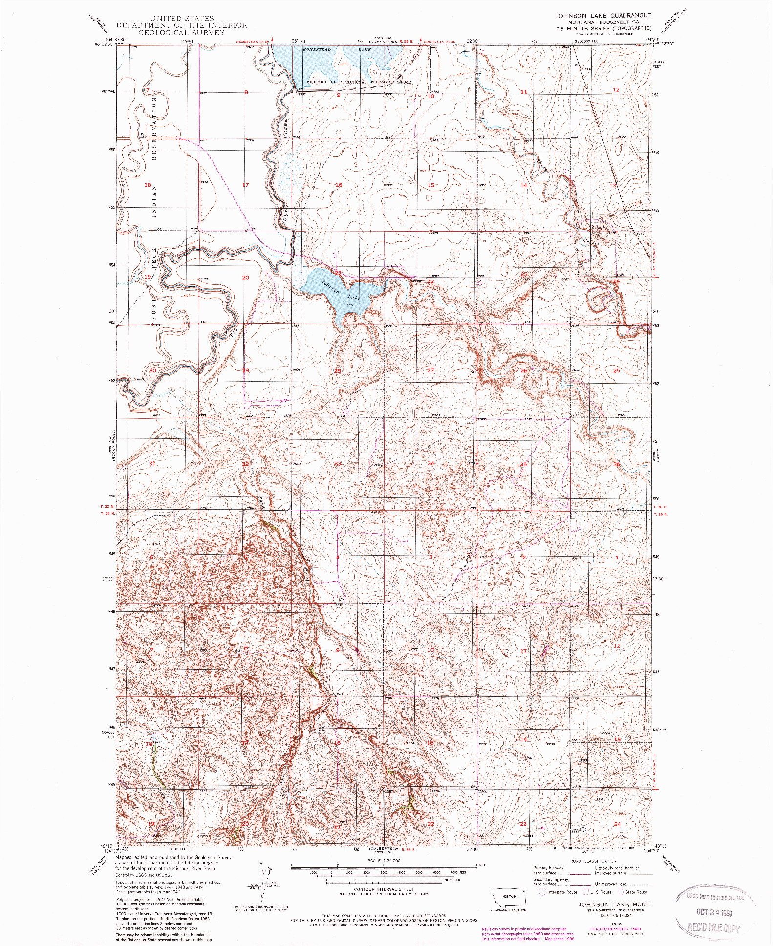 USGS 1:24000-SCALE QUADRANGLE FOR JOHNSON LAKE, MT 1949