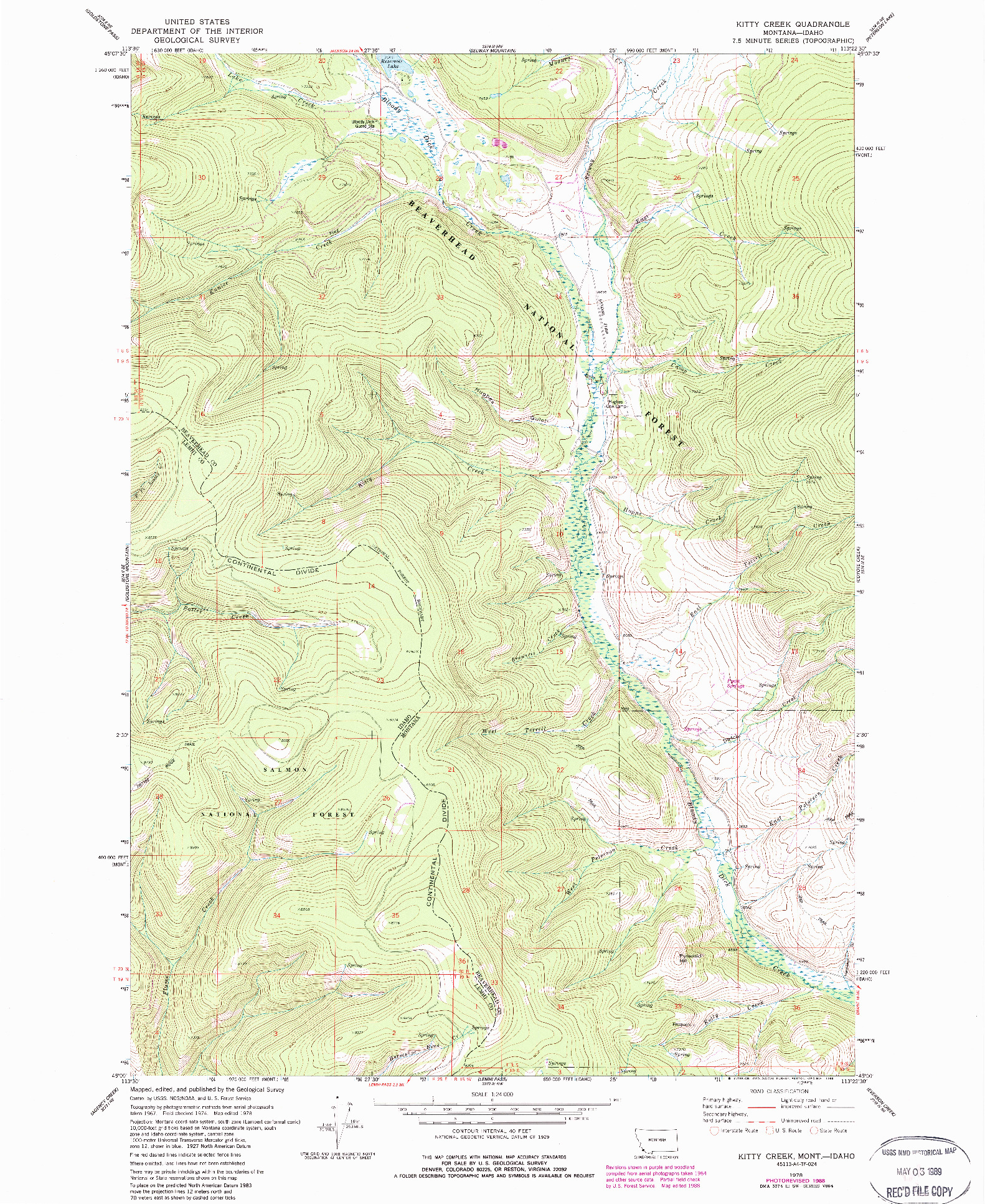 USGS 1:24000-SCALE QUADRANGLE FOR KITTY CREEK, MT 1978