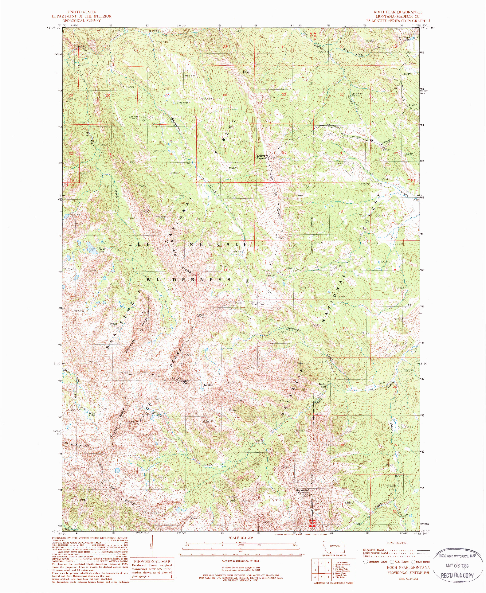 USGS 1:24000-SCALE QUADRANGLE FOR KOCH PEAK, MT 1988