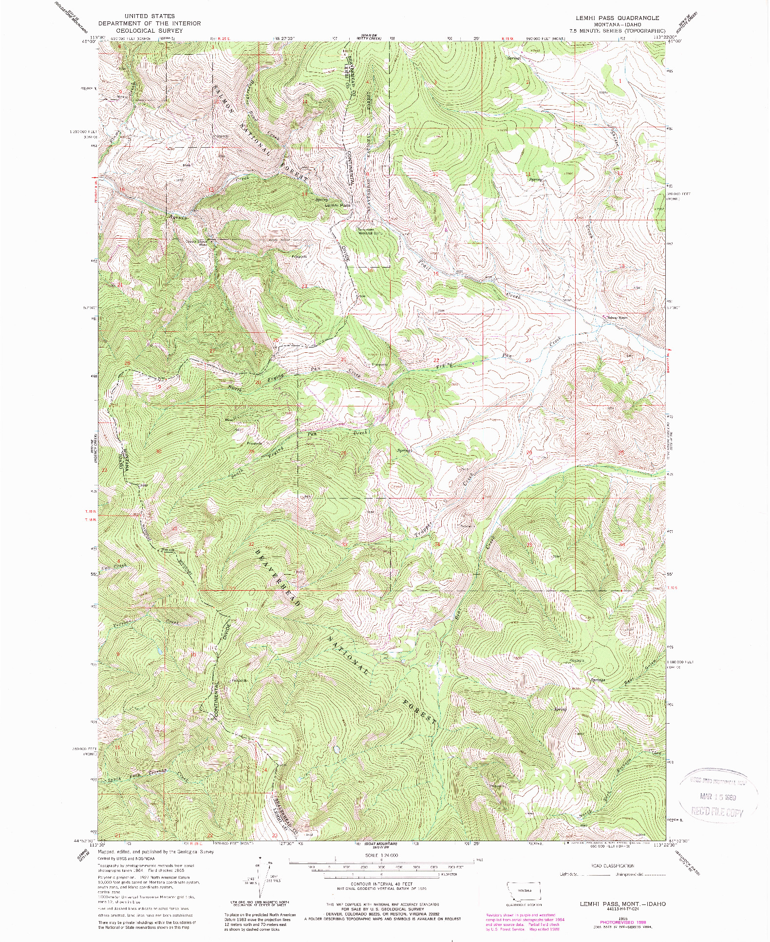 USGS 1:24000-SCALE QUADRANGLE FOR LEMHI PASS, MT 1965