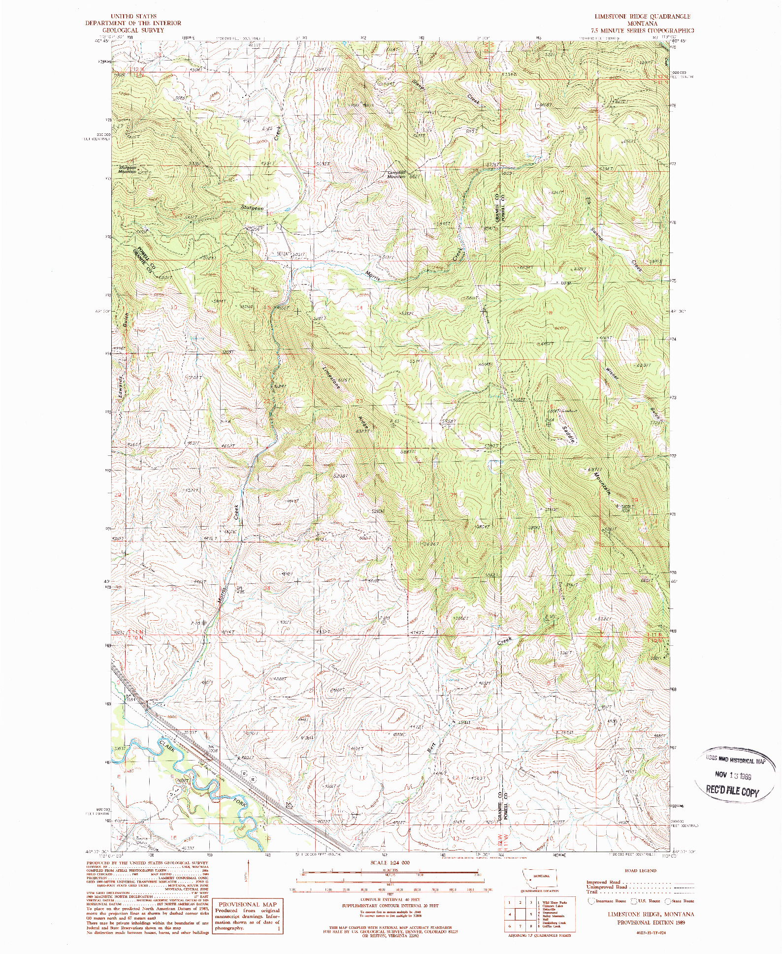 USGS 1:24000-SCALE QUADRANGLE FOR LIMESTONE RIDGE, MT 1989