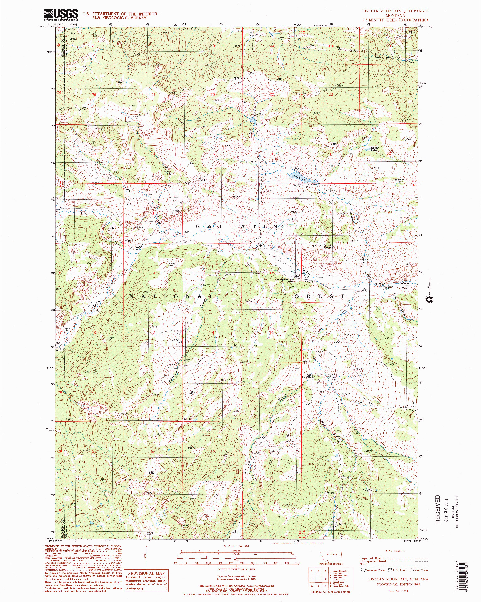 USGS 1:24000-SCALE QUADRANGLE FOR LINCOLN MOUNTAIN, MT 1988