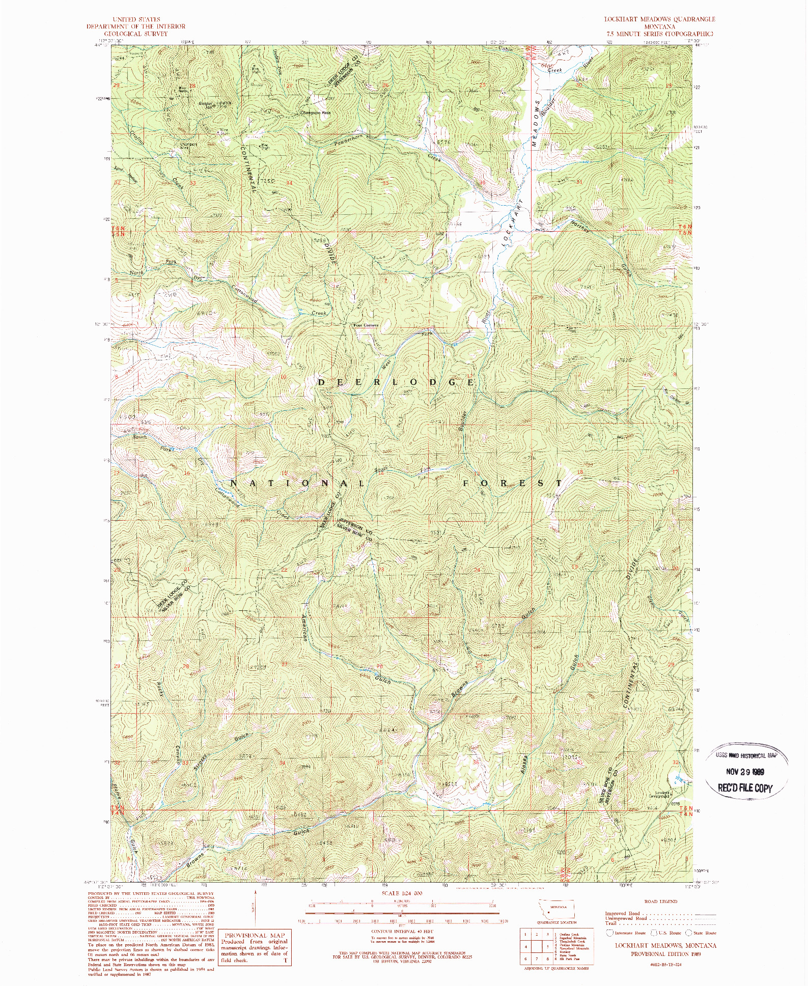 USGS 1:24000-SCALE QUADRANGLE FOR LOCKHART MEADOWS, MT 1989