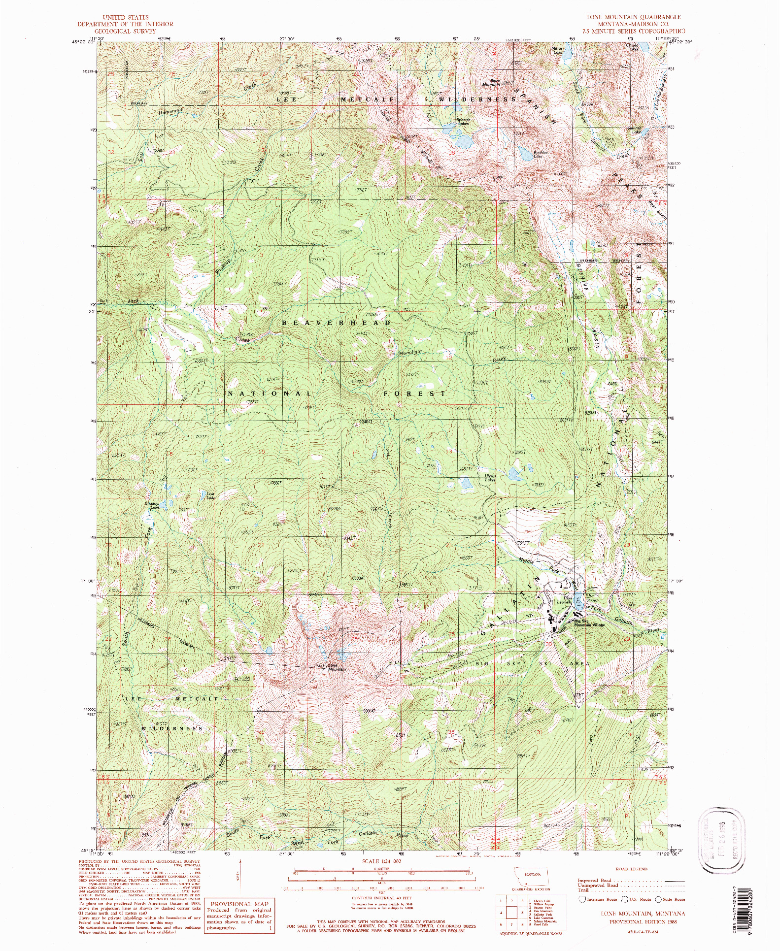 USGS 1:24000-SCALE QUADRANGLE FOR LONE MOUNTAIN, MT 1988