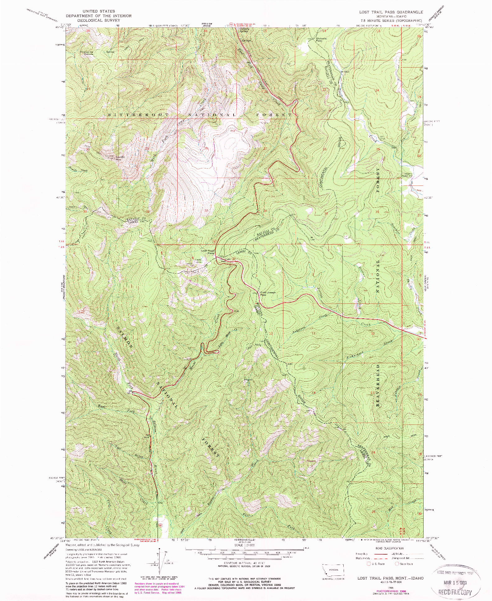 USGS 1:24000-SCALE QUADRANGLE FOR LOST TRAIL PASS, MT 1966