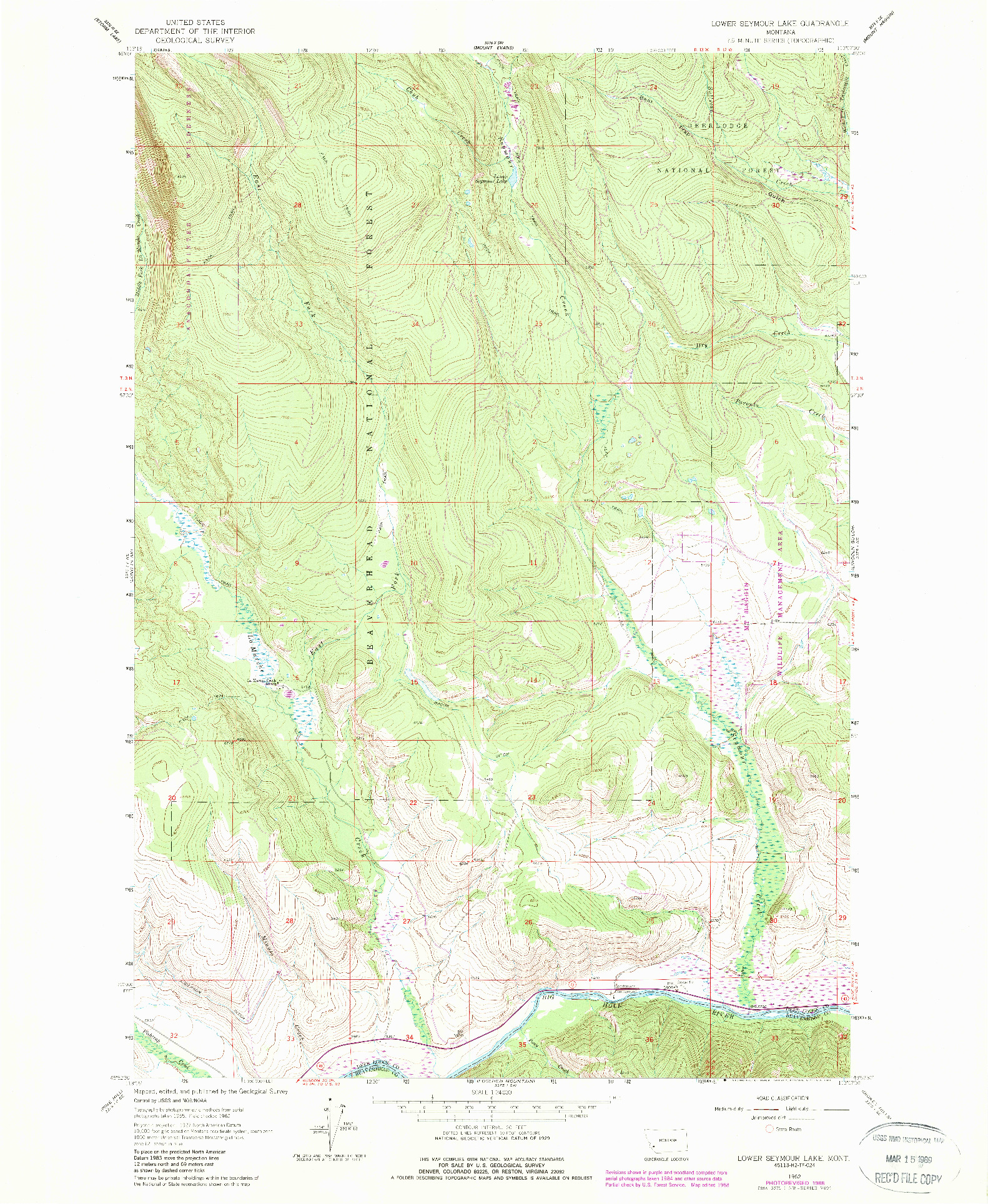 USGS 1:24000-SCALE QUADRANGLE FOR LOWER SEYMOUR LAKE, MT 1962