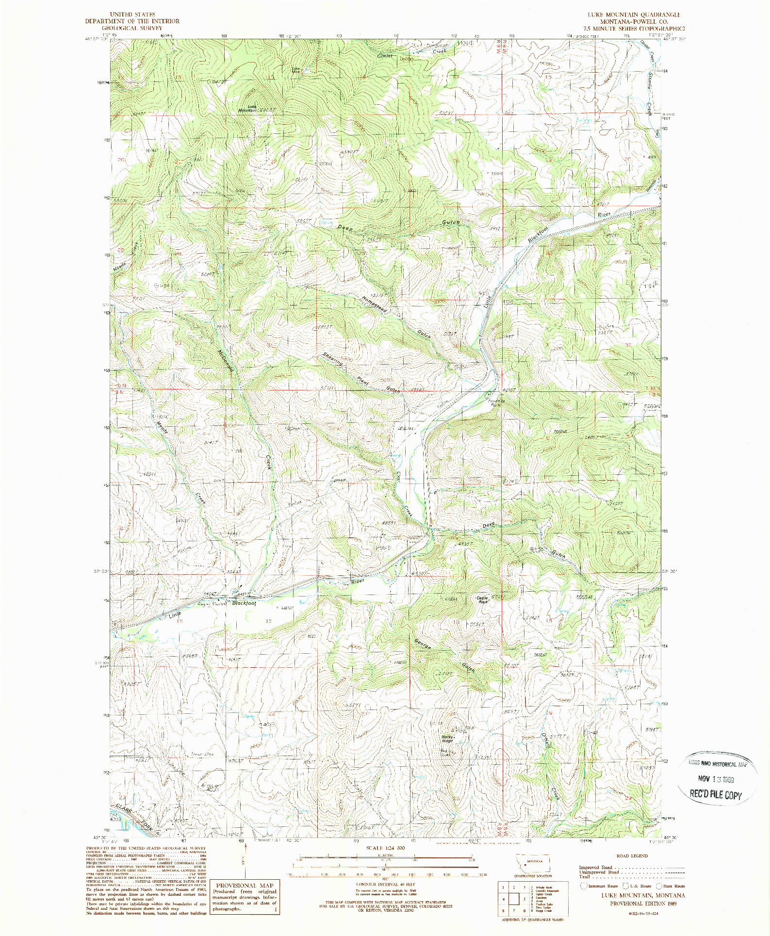 USGS 1:24000-SCALE QUADRANGLE FOR LUKE MOUNTAIN, MT 1989