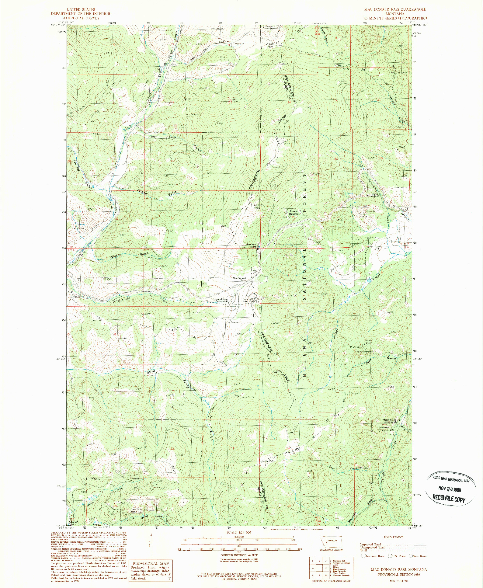 USGS 1:24000-SCALE QUADRANGLE FOR MAC DONALD PASS, MT 1989