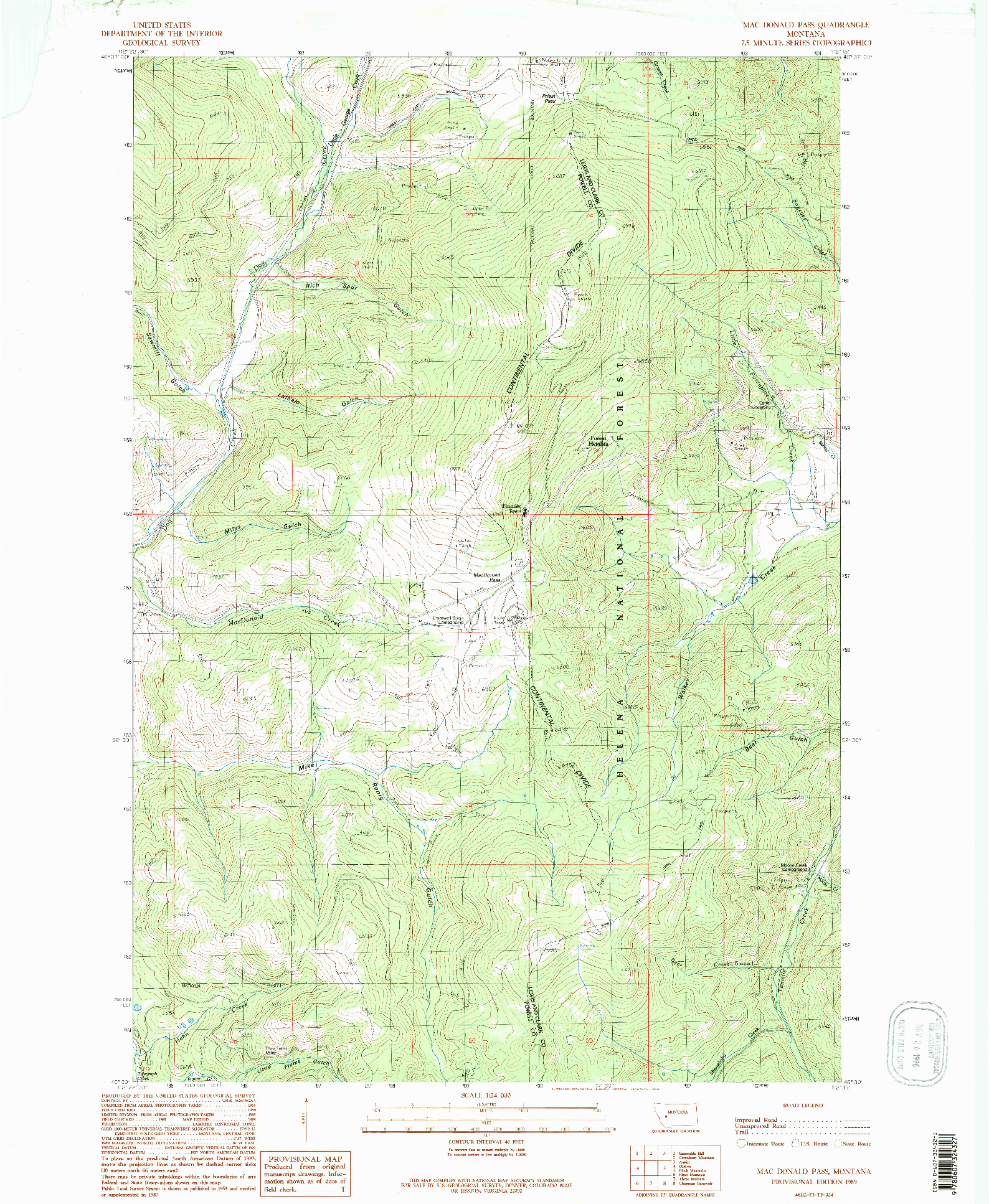 USGS 1:24000-SCALE QUADRANGLE FOR MAC DONALD PASS, MT 1989