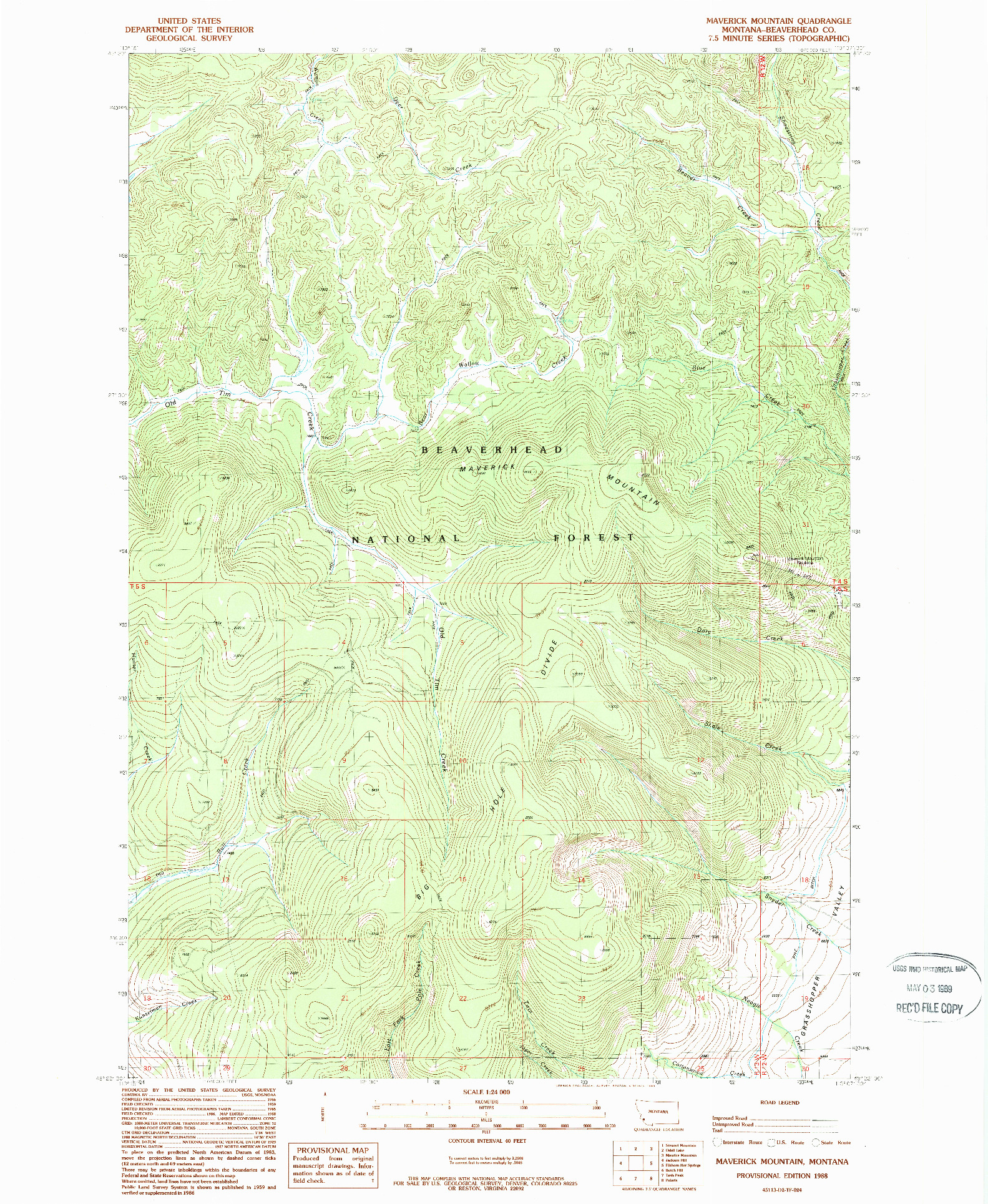 USGS 1:24000-SCALE QUADRANGLE FOR MAVERICK MOUNTAIN, MT 1988