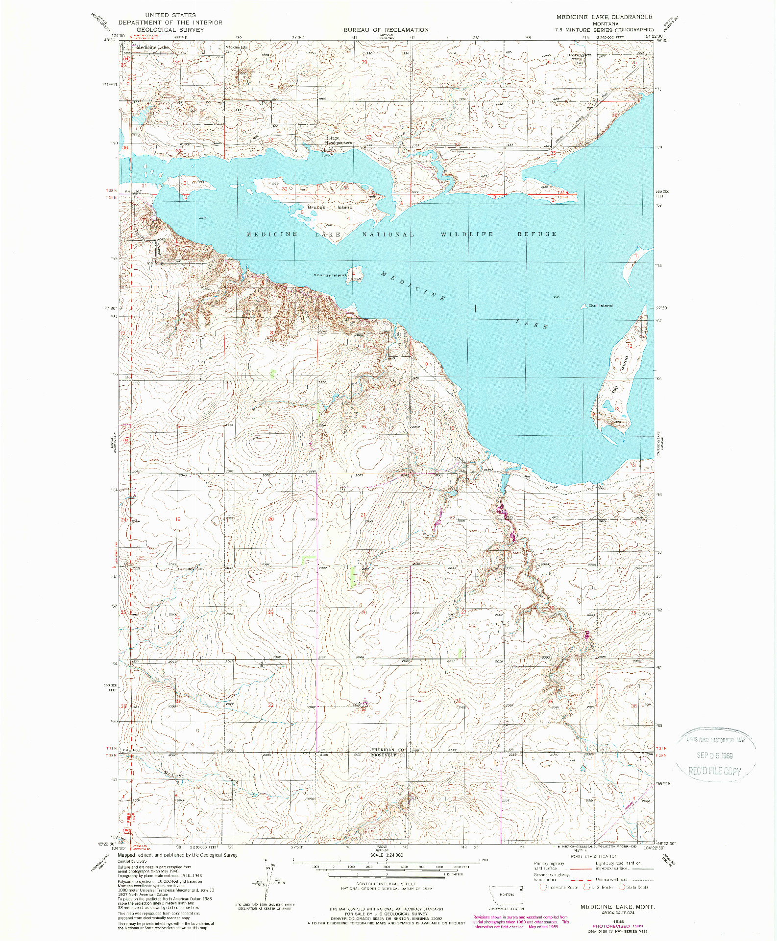 USGS 1:24000-SCALE QUADRANGLE FOR MEDICINE LAKE, MT 1948