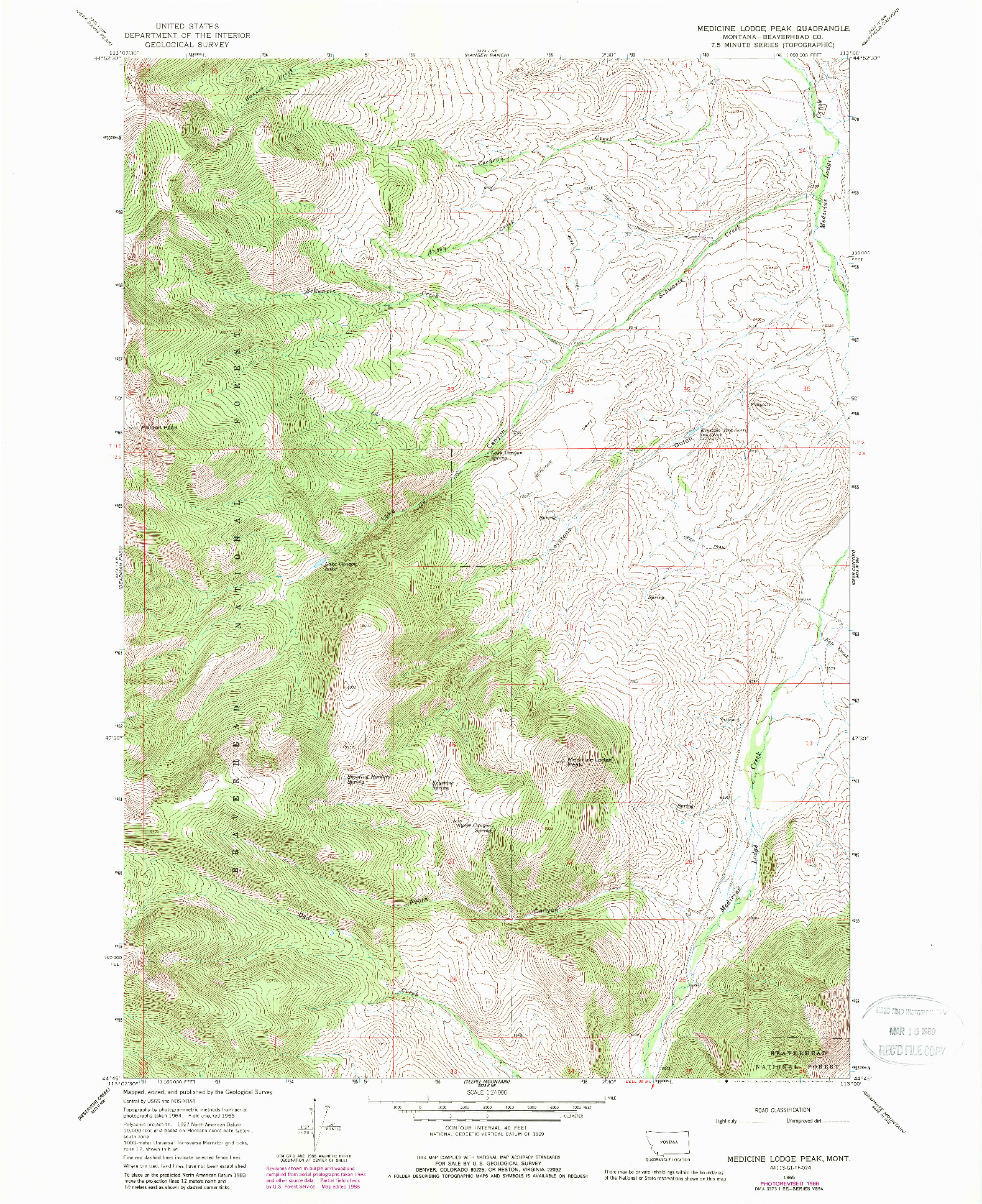 USGS 1:24000-SCALE QUADRANGLE FOR MEDICINE LODGE PEAK, MT 1965