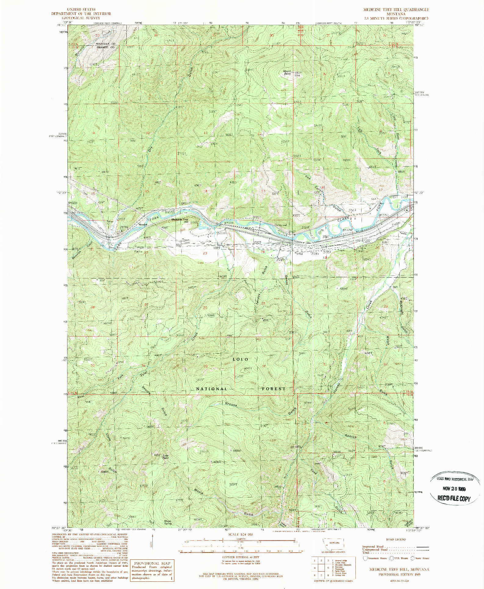 USGS 1:24000-SCALE QUADRANGLE FOR MEDICINE TREE HILL, MT 1989