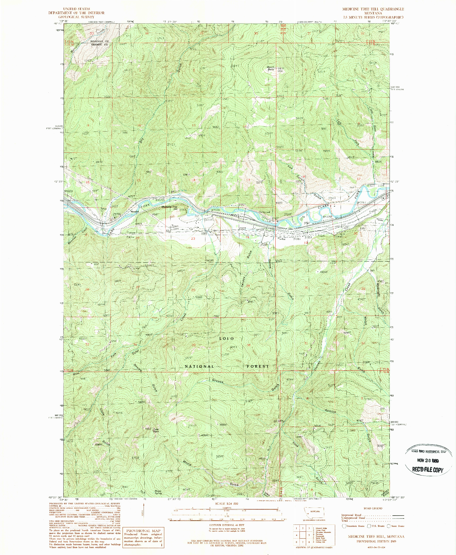 USGS 1:24000-SCALE QUADRANGLE FOR MEDICINE TREE HILL, MT 1989