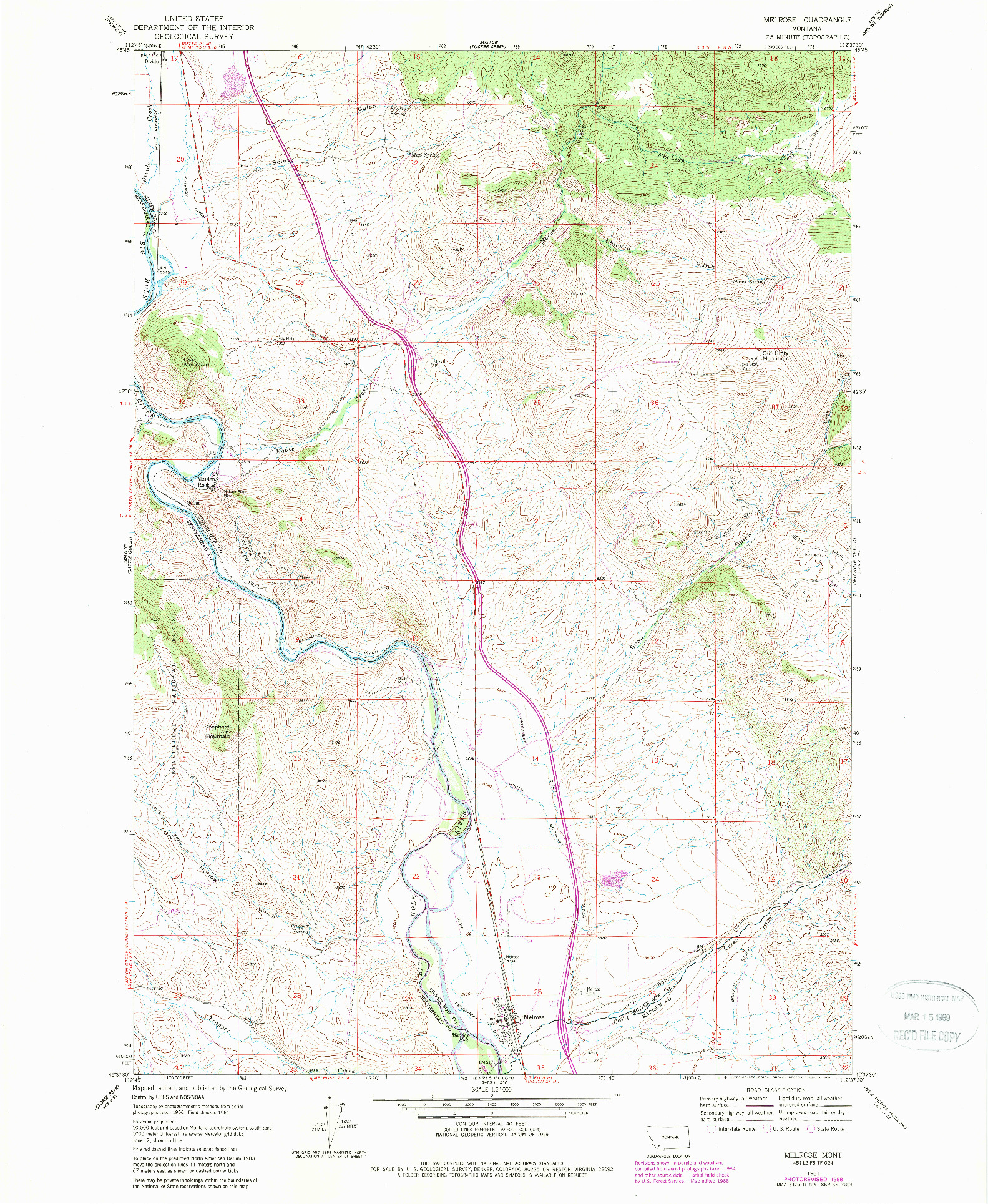 USGS 1:24000-SCALE QUADRANGLE FOR MELROSE, MT 1961