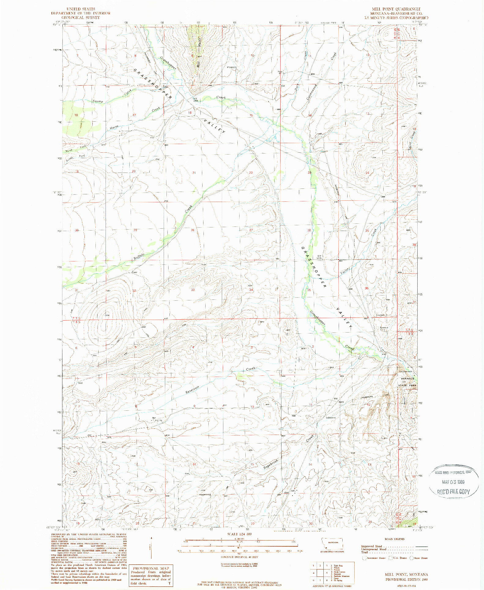 USGS 1:24000-SCALE QUADRANGLE FOR MILL POINT, MT 1988