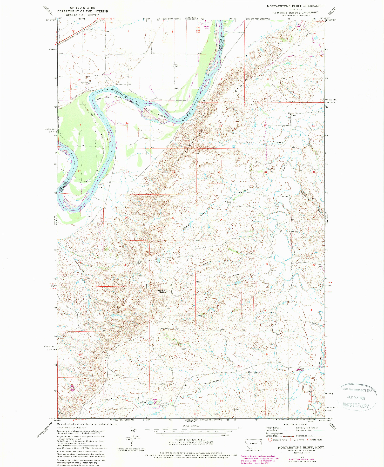 USGS 1:24000-SCALE QUADRANGLE FOR MORTARSTONE BLUFF, MT 1972