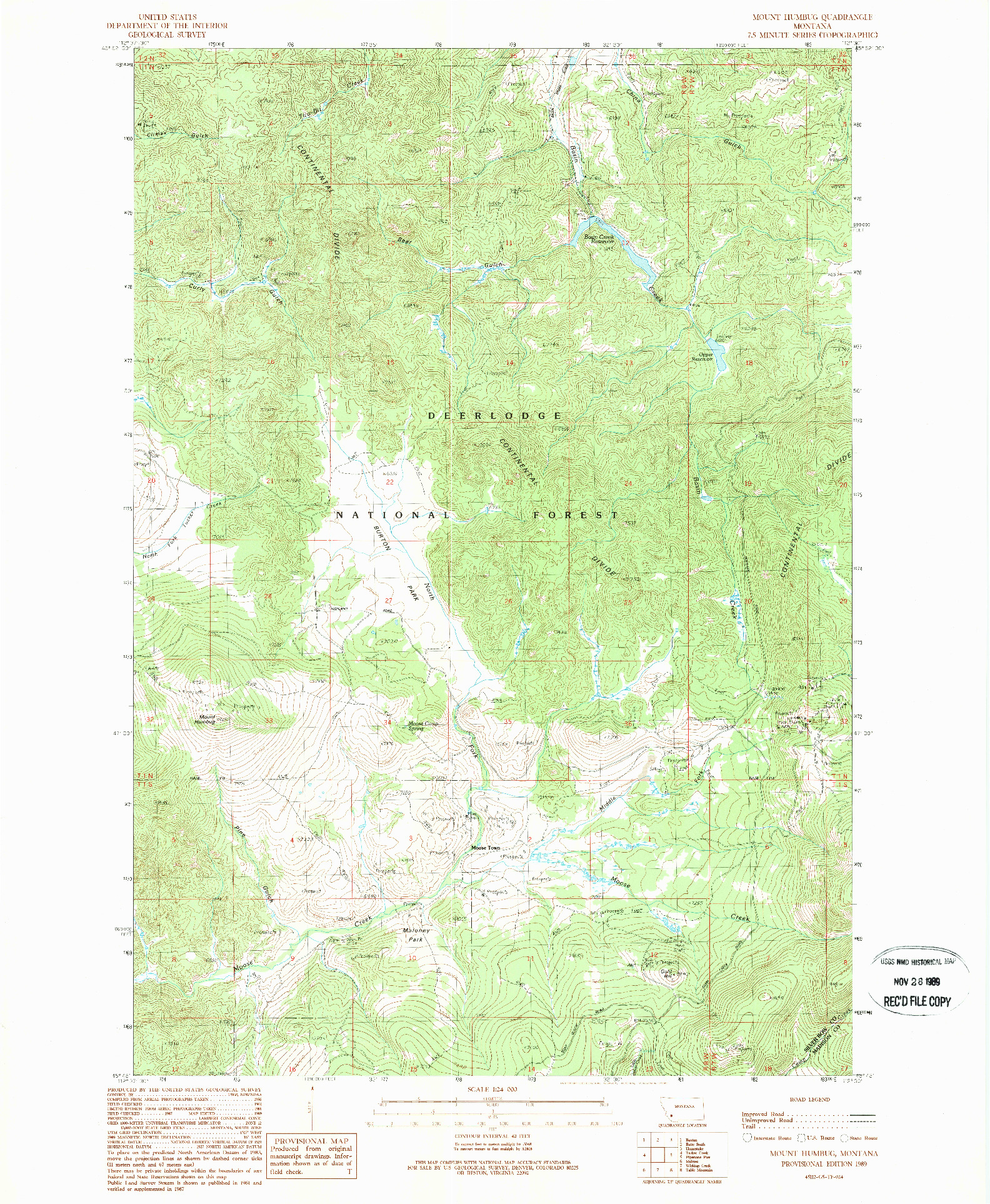 USGS 1:24000-SCALE QUADRANGLE FOR MOUNT HUMBUG, MT 1989