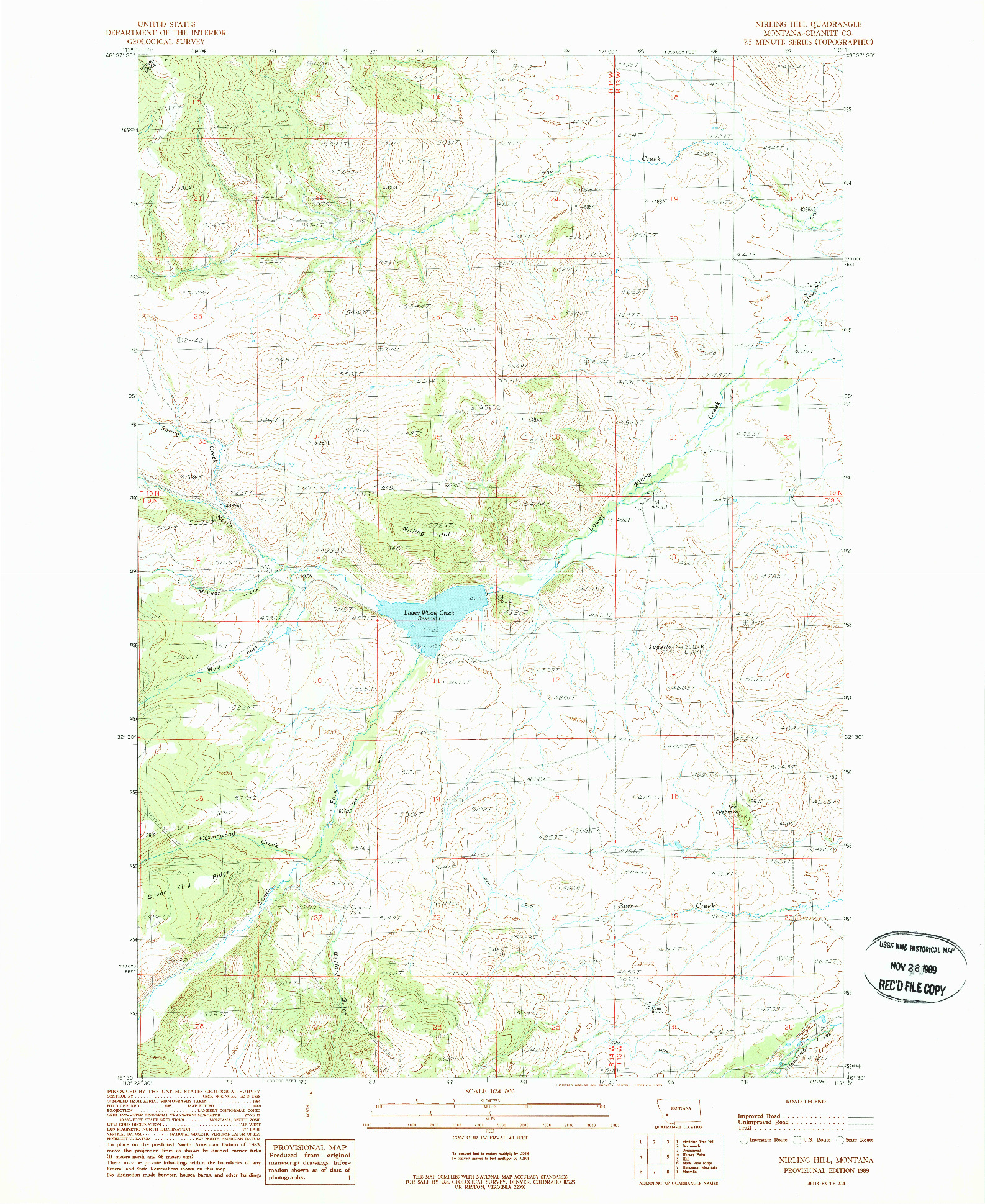USGS 1:24000-SCALE QUADRANGLE FOR NIRLING HILL, MT 1989