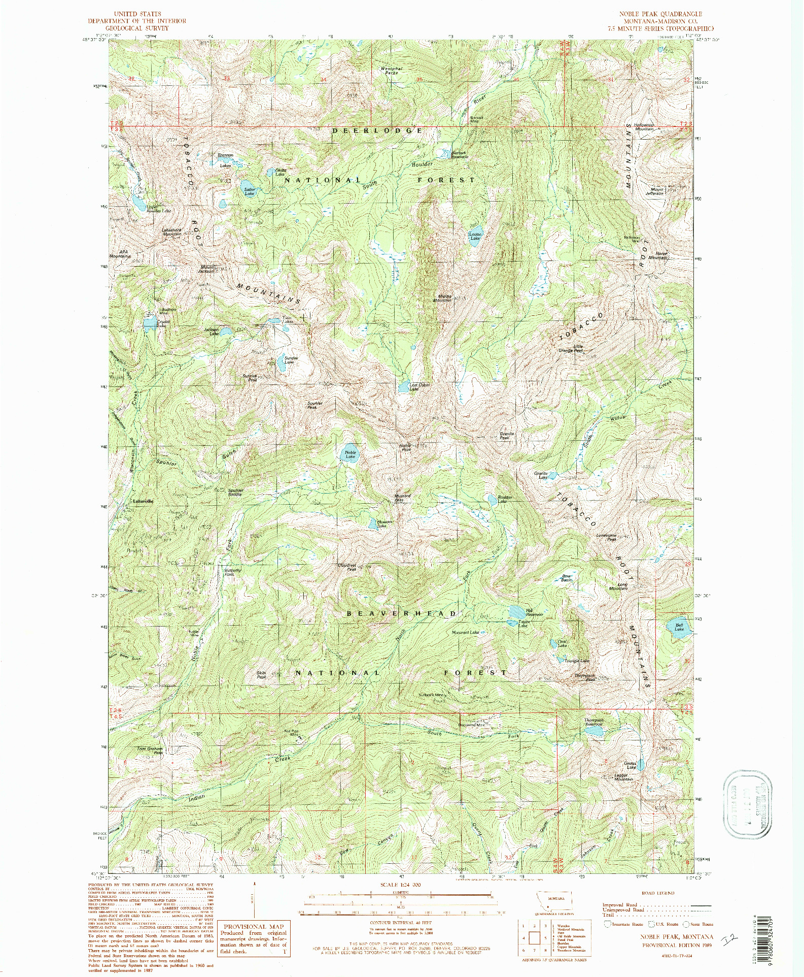 USGS 1:24000-SCALE QUADRANGLE FOR NOBLE PEAK, MT 1989