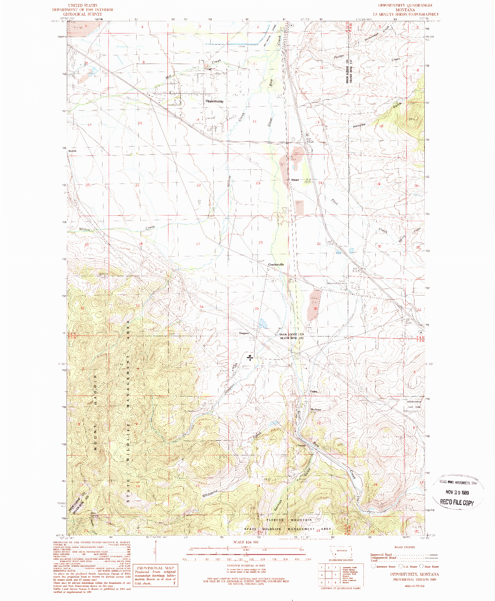USGS 1:24000-SCALE QUADRANGLE FOR OPPORTUNITY, MT 1989