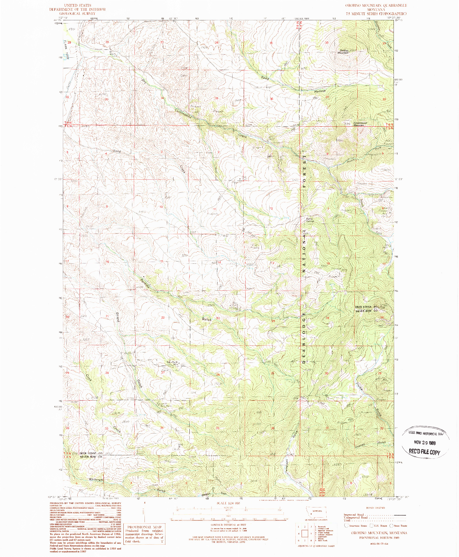 USGS 1:24000-SCALE QUADRANGLE FOR OROFINO MOUNTAIN, MT 1989