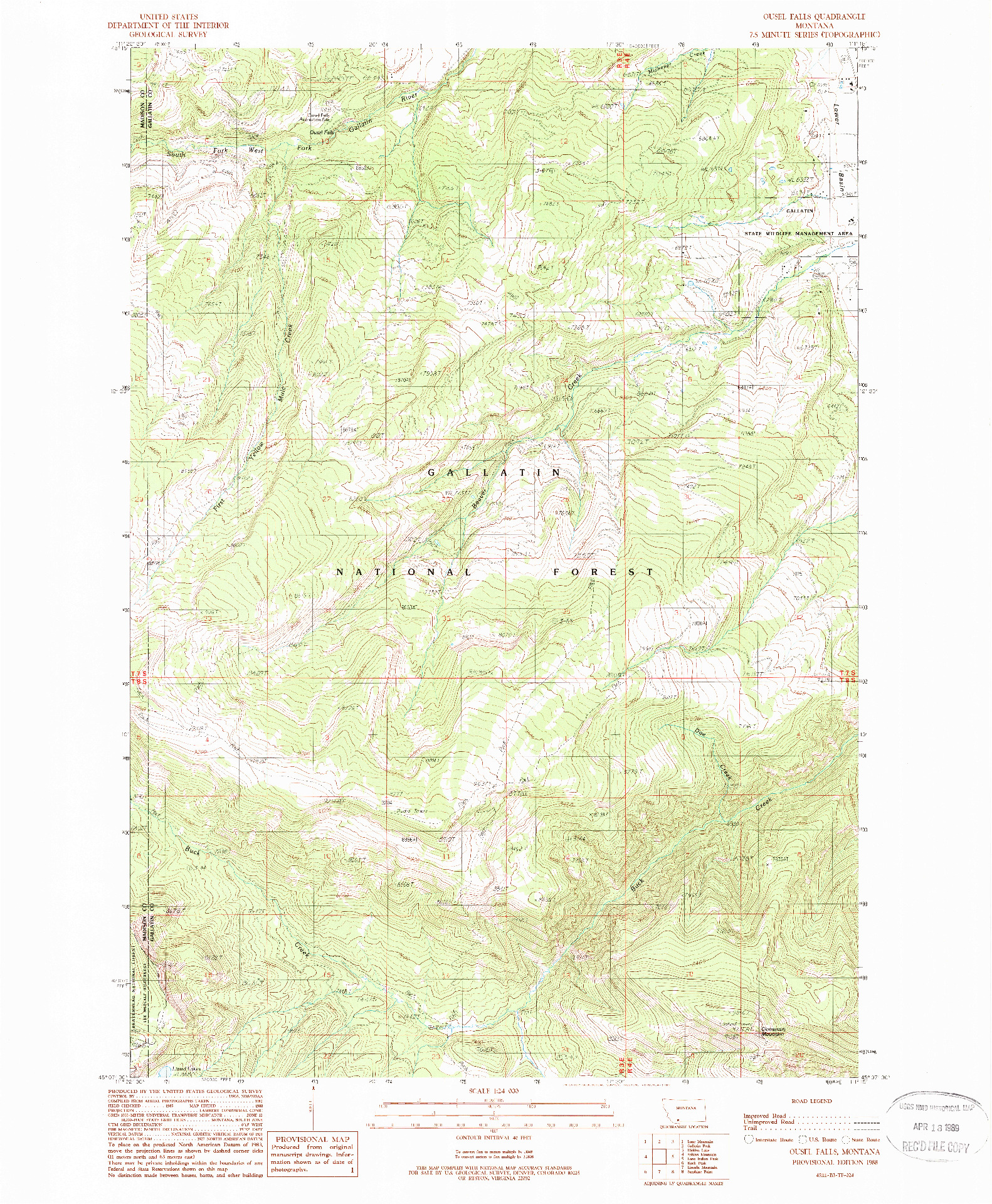 USGS 1:24000-SCALE QUADRANGLE FOR OUSEL FALLS, MT 1988