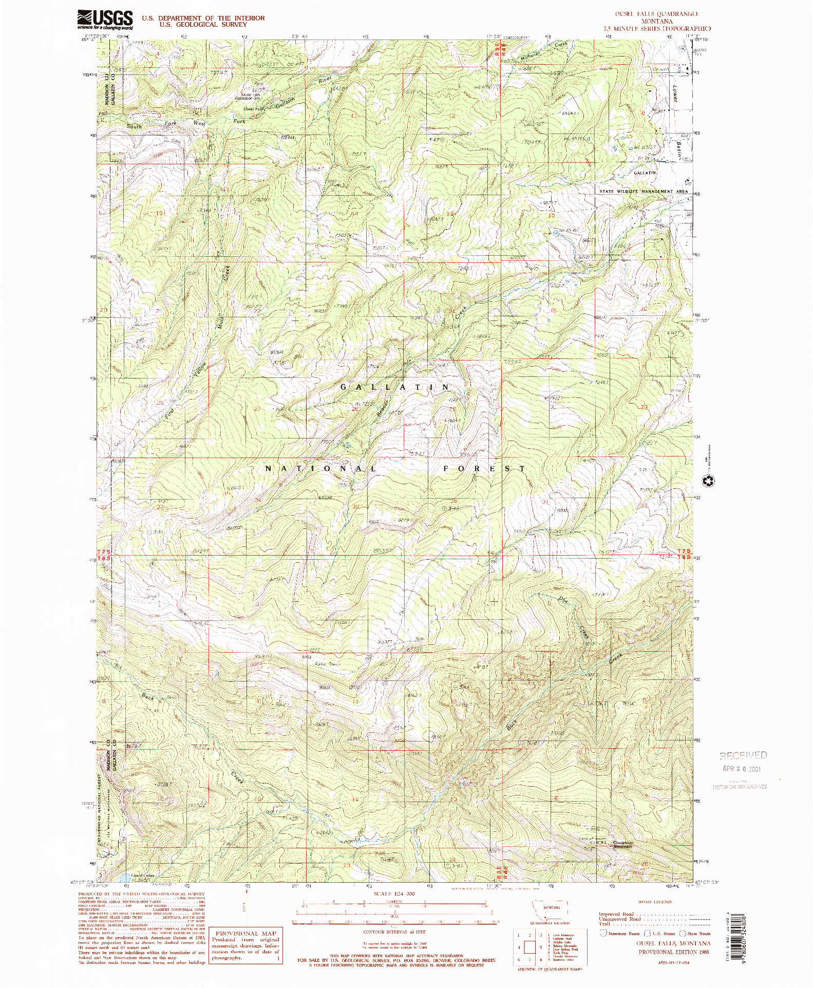 USGS 1:24000-SCALE QUADRANGLE FOR OUSEL FALLS, MT 1988