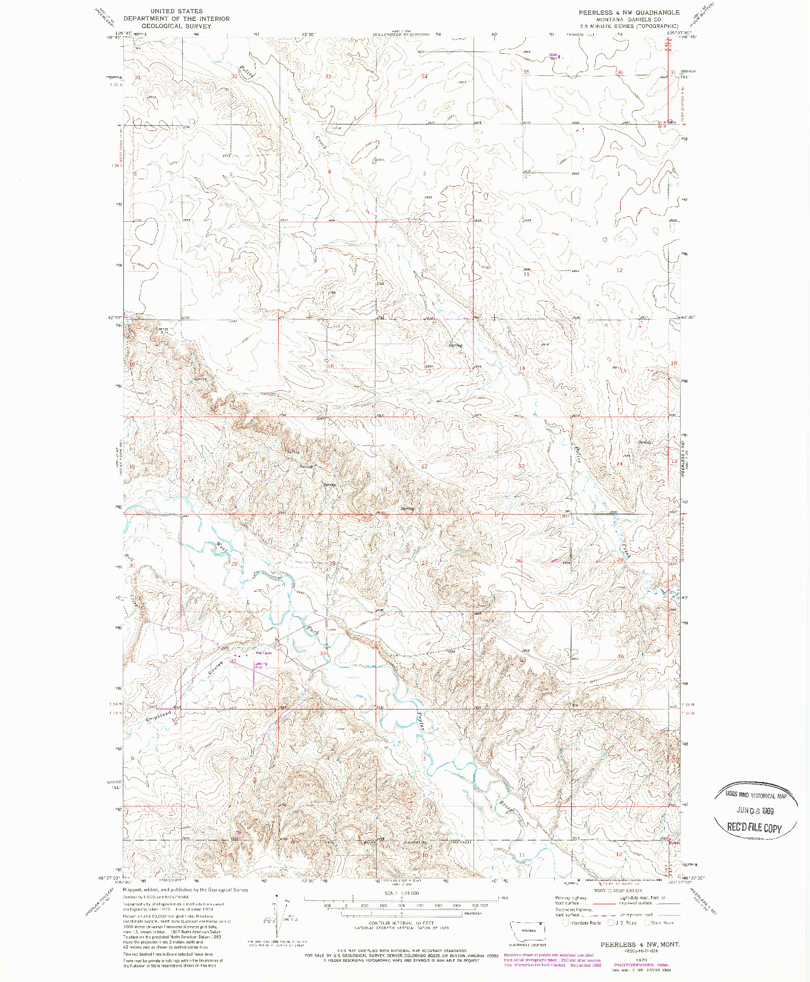 USGS 1:24000-SCALE QUADRANGLE FOR PEERLESS 4 NW, MT 1973