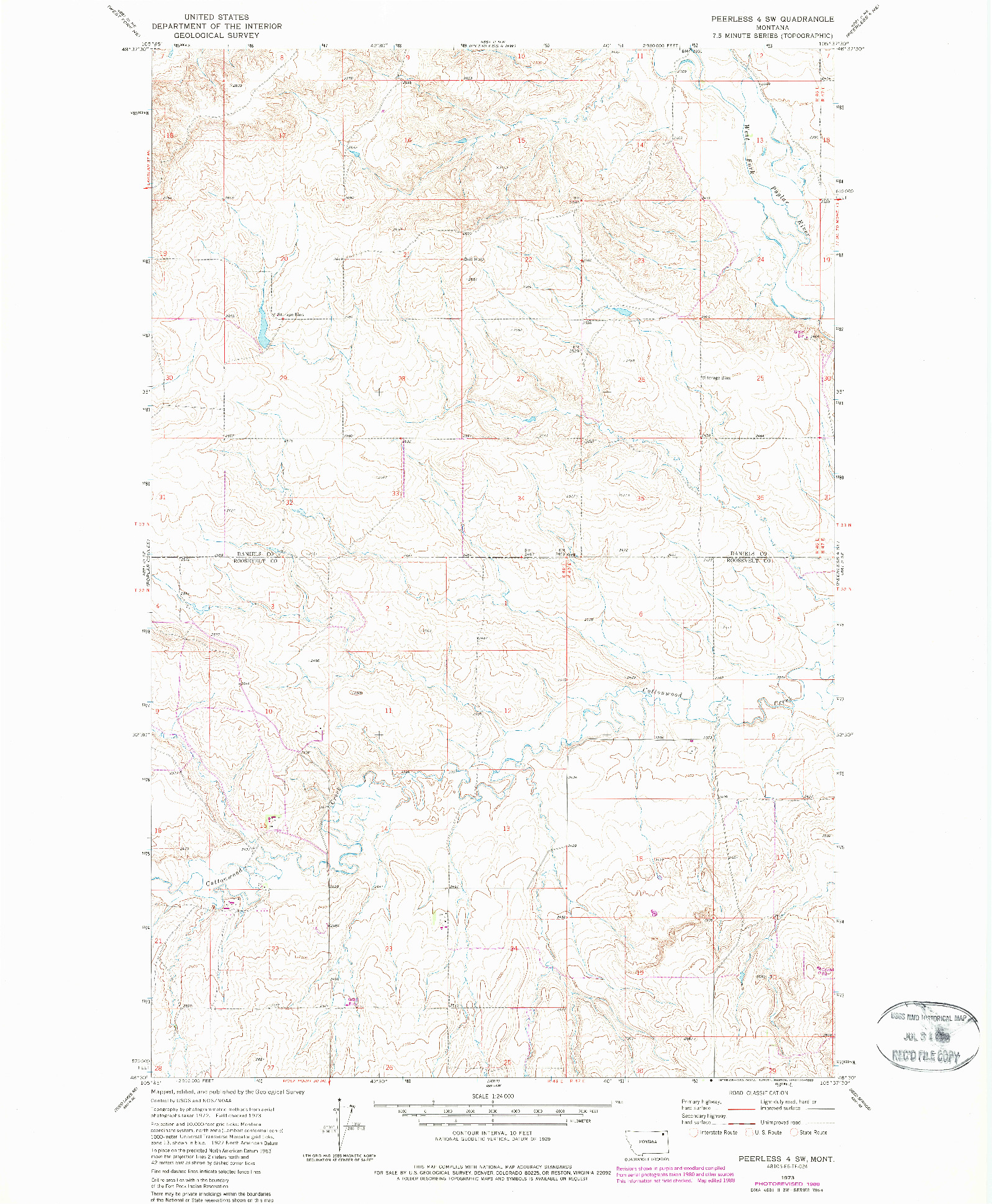 USGS 1:24000-SCALE QUADRANGLE FOR PEERLESS 4 SW, MT 1973