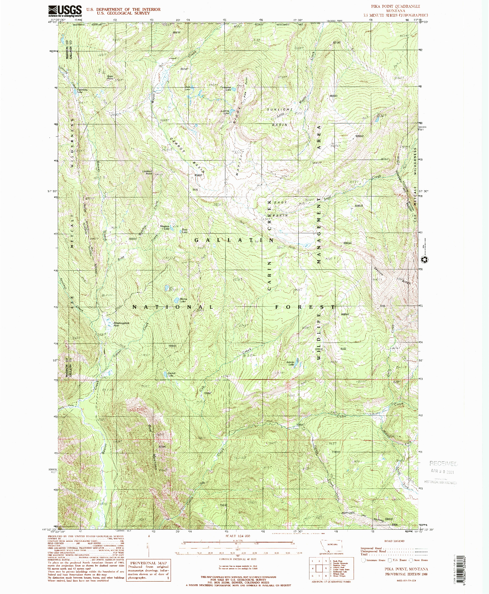 USGS 1:24000-SCALE QUADRANGLE FOR PIKA POINT, MT 1988