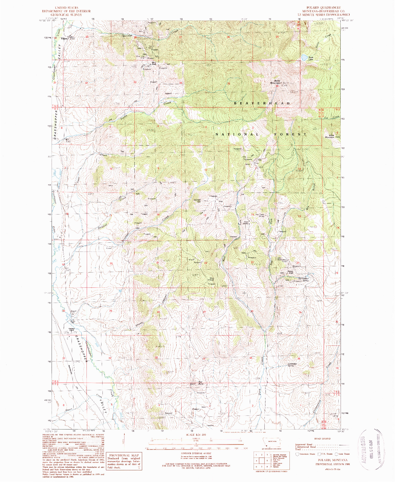 USGS 1:24000-SCALE QUADRANGLE FOR POLARIS, MT 1988