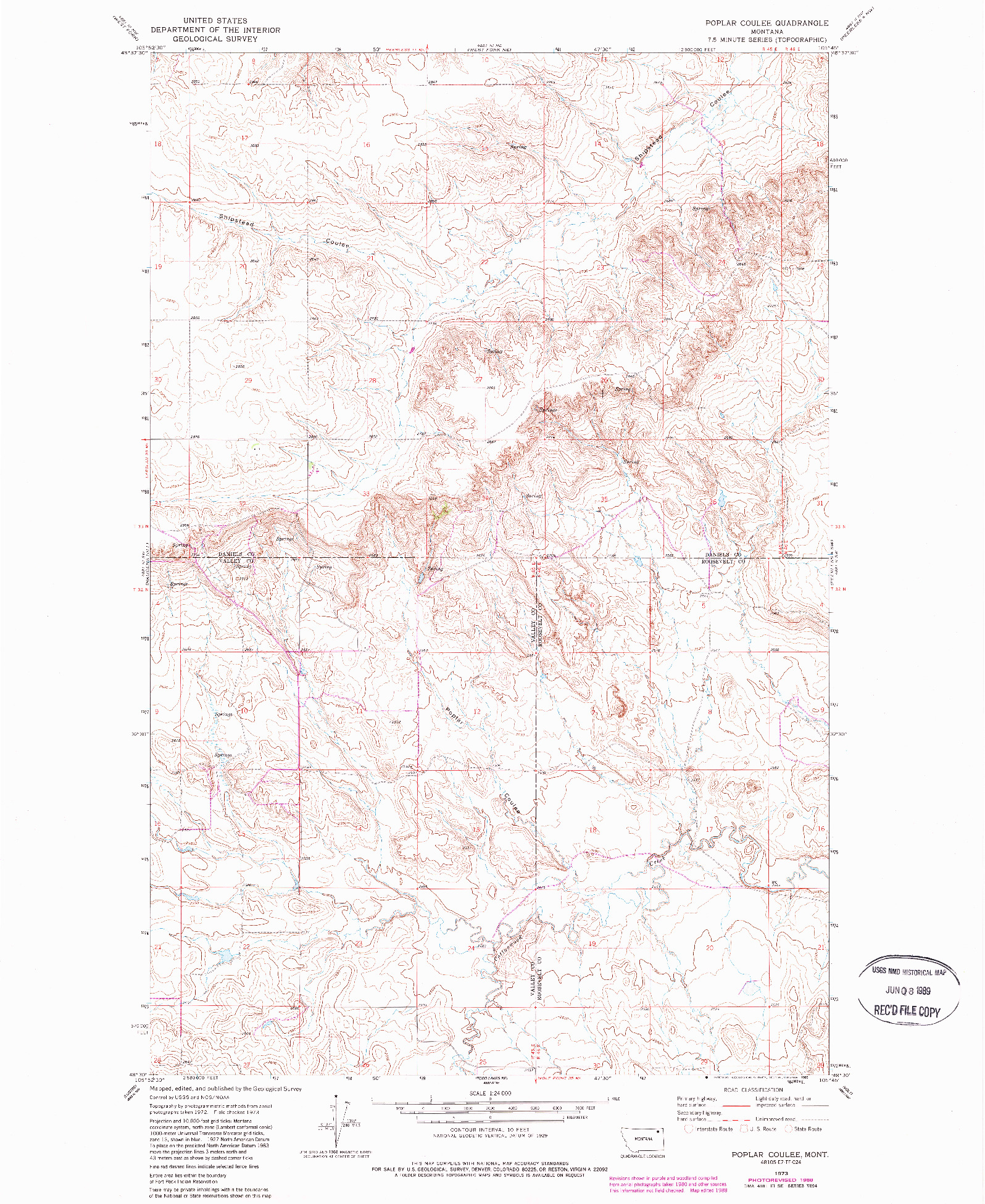 USGS 1:24000-SCALE QUADRANGLE FOR POPLAR COULEE, MT 1973