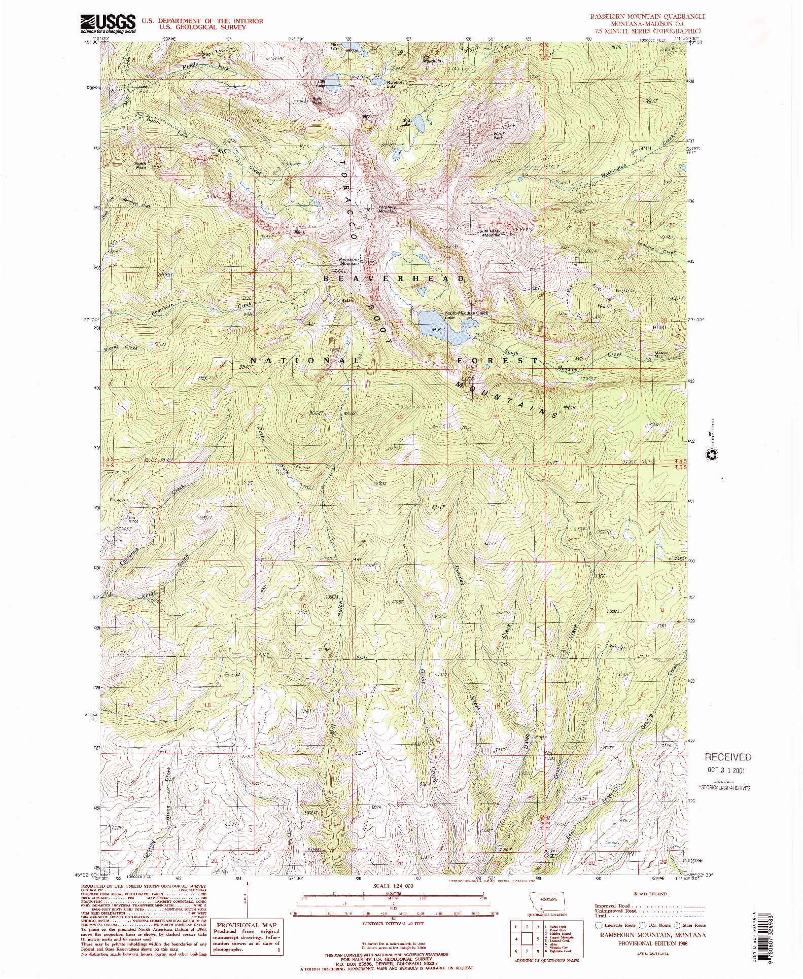 USGS 1:24000-SCALE QUADRANGLE FOR RAMSHORN MOUNTAIN, MT 1988