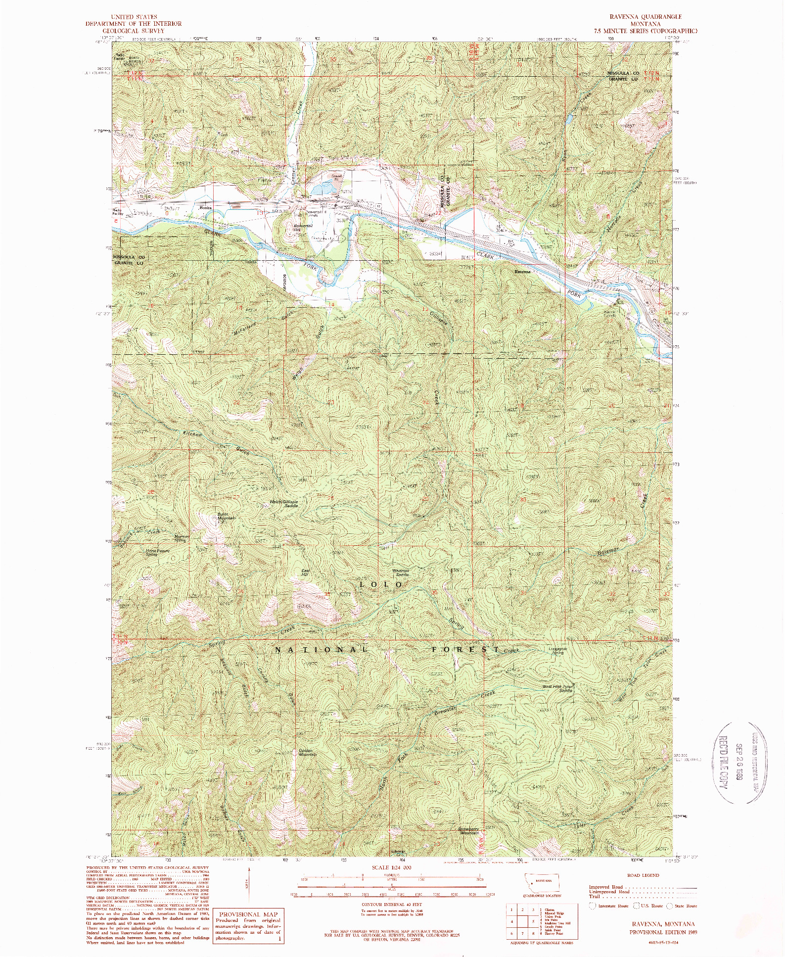 USGS 1:24000-SCALE QUADRANGLE FOR RAVENNA, MT 1989