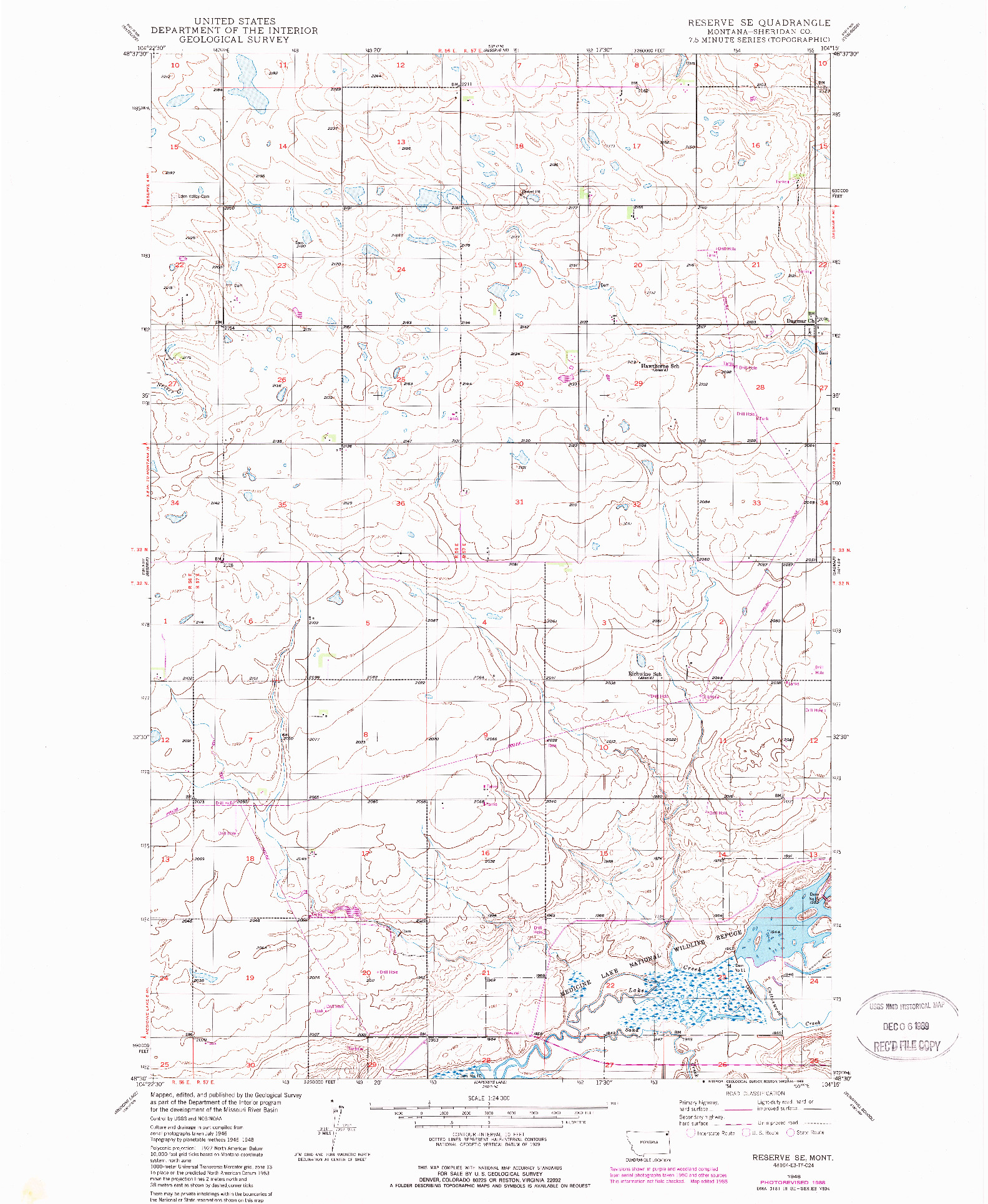 USGS 1:24000-SCALE QUADRANGLE FOR RESERVE SE, MT 1948