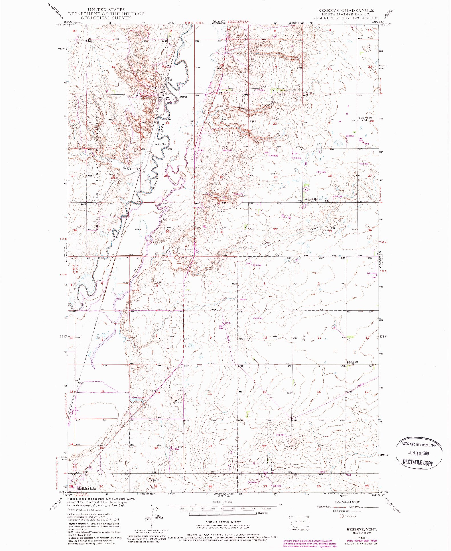 USGS 1:24000-SCALE QUADRANGLE FOR RESERVE, MT 1948