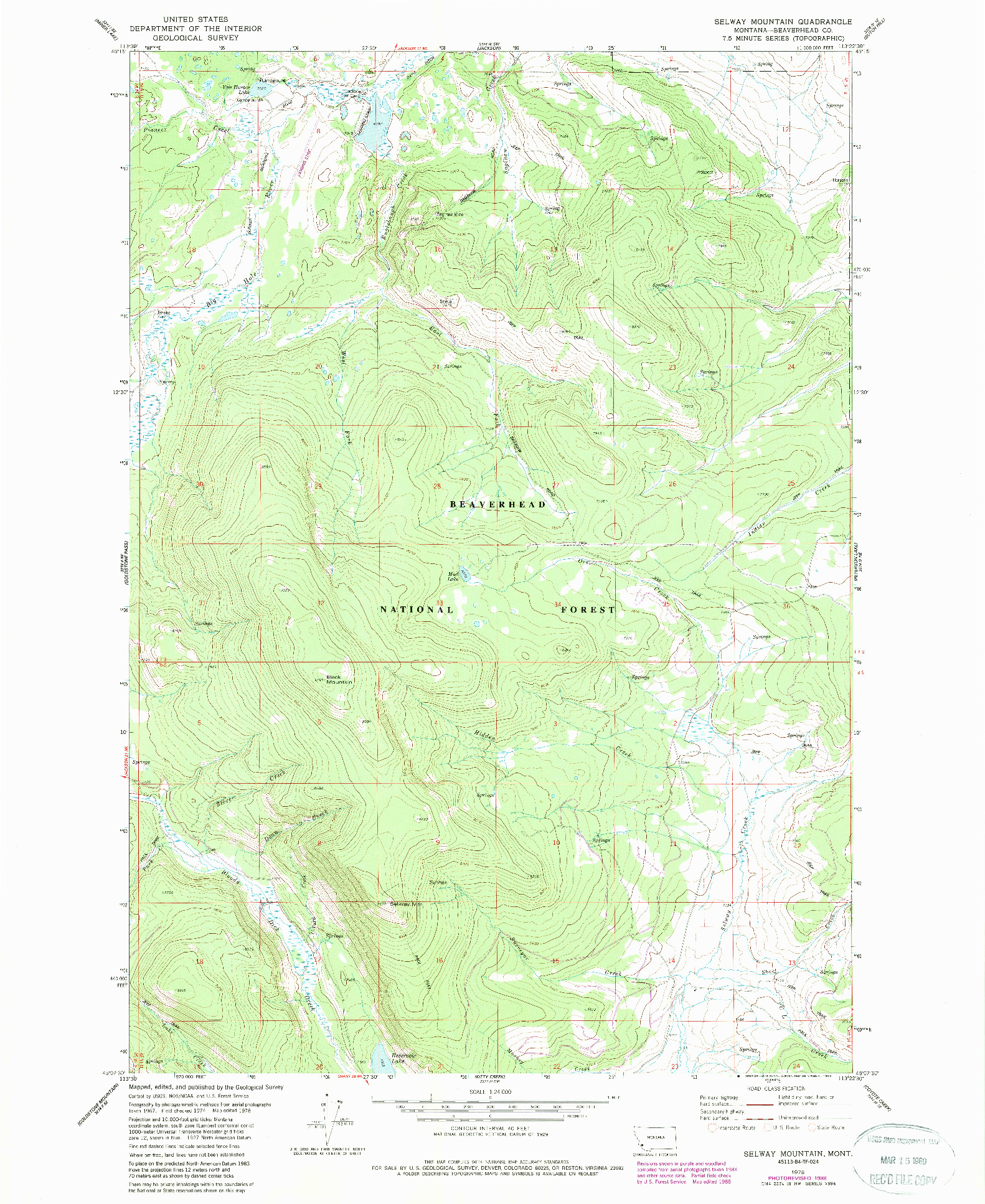 USGS 1:24000-SCALE QUADRANGLE FOR SELWAY MOUNTAIN, MT 1978