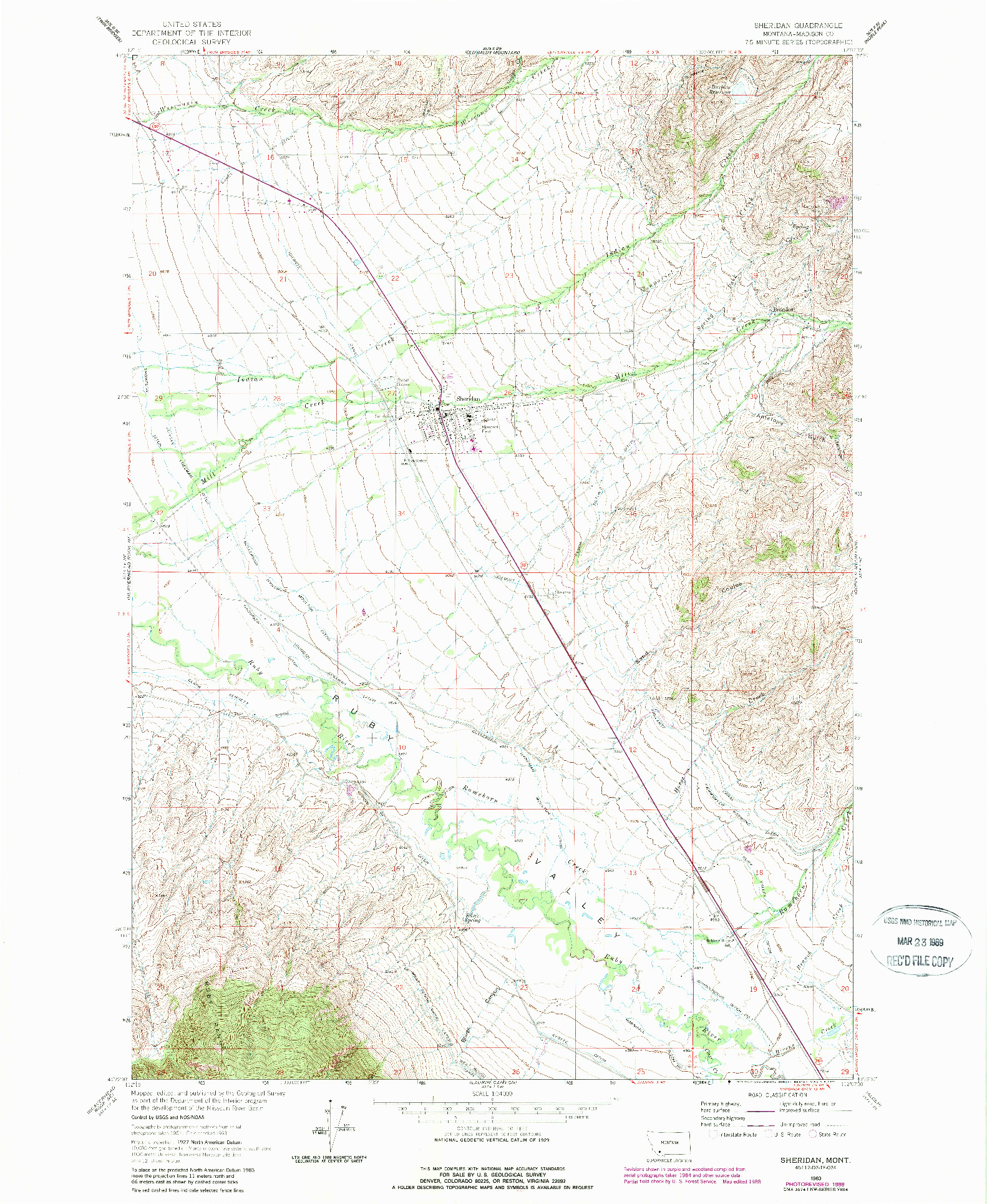 USGS 1:24000-SCALE QUADRANGLE FOR SHERIDAN, MT 1963