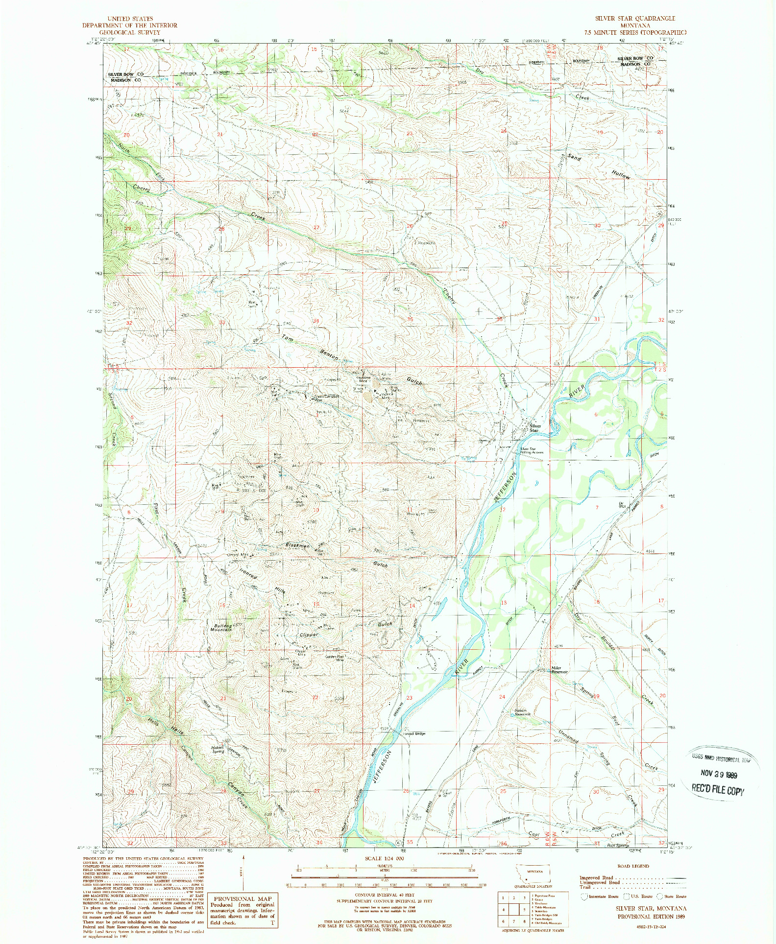 USGS 1:24000-SCALE QUADRANGLE FOR SILVER STAR, MT 1989