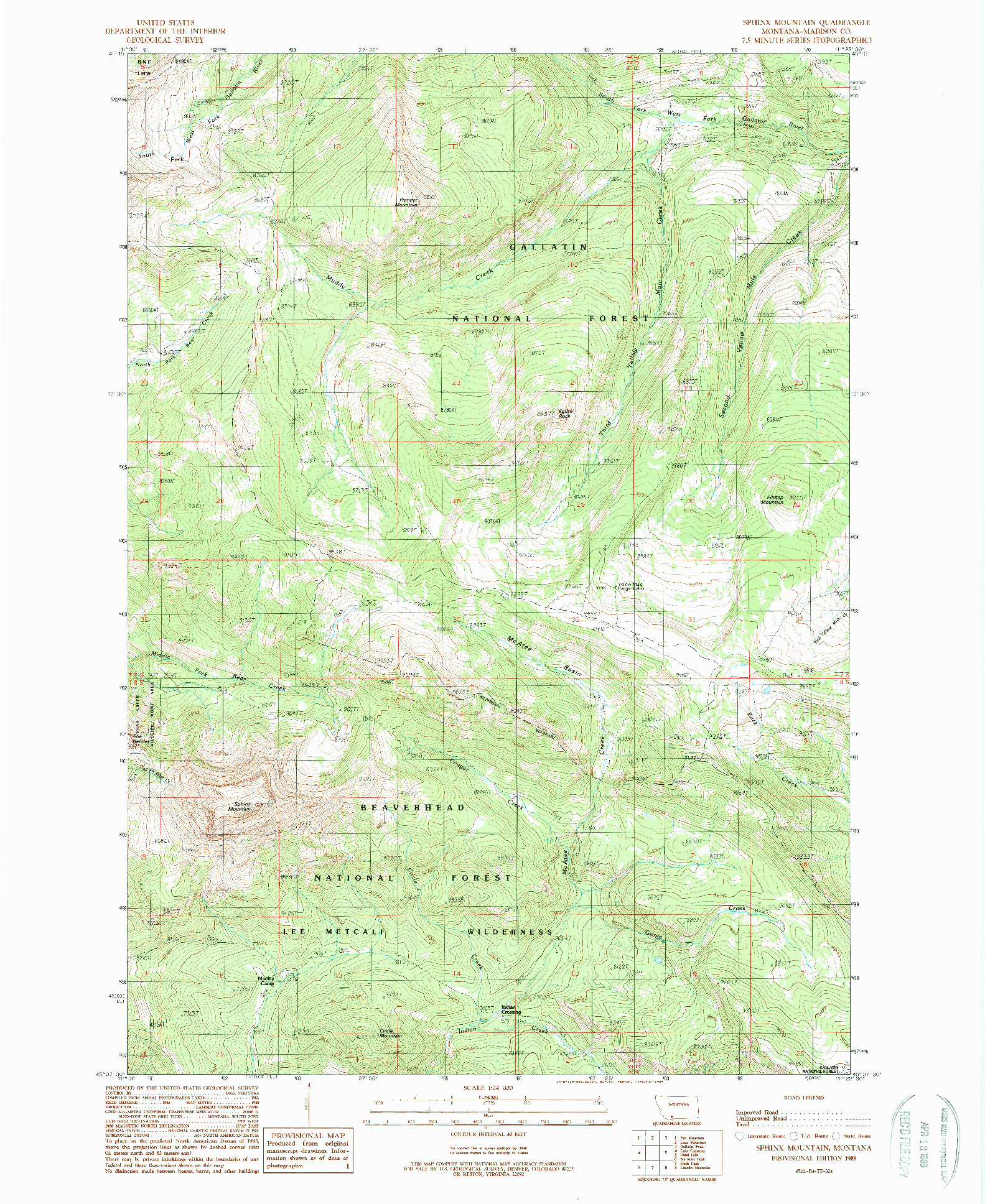 USGS 1:24000-SCALE QUADRANGLE FOR SPHINX MOUNTAIN, MT 1988