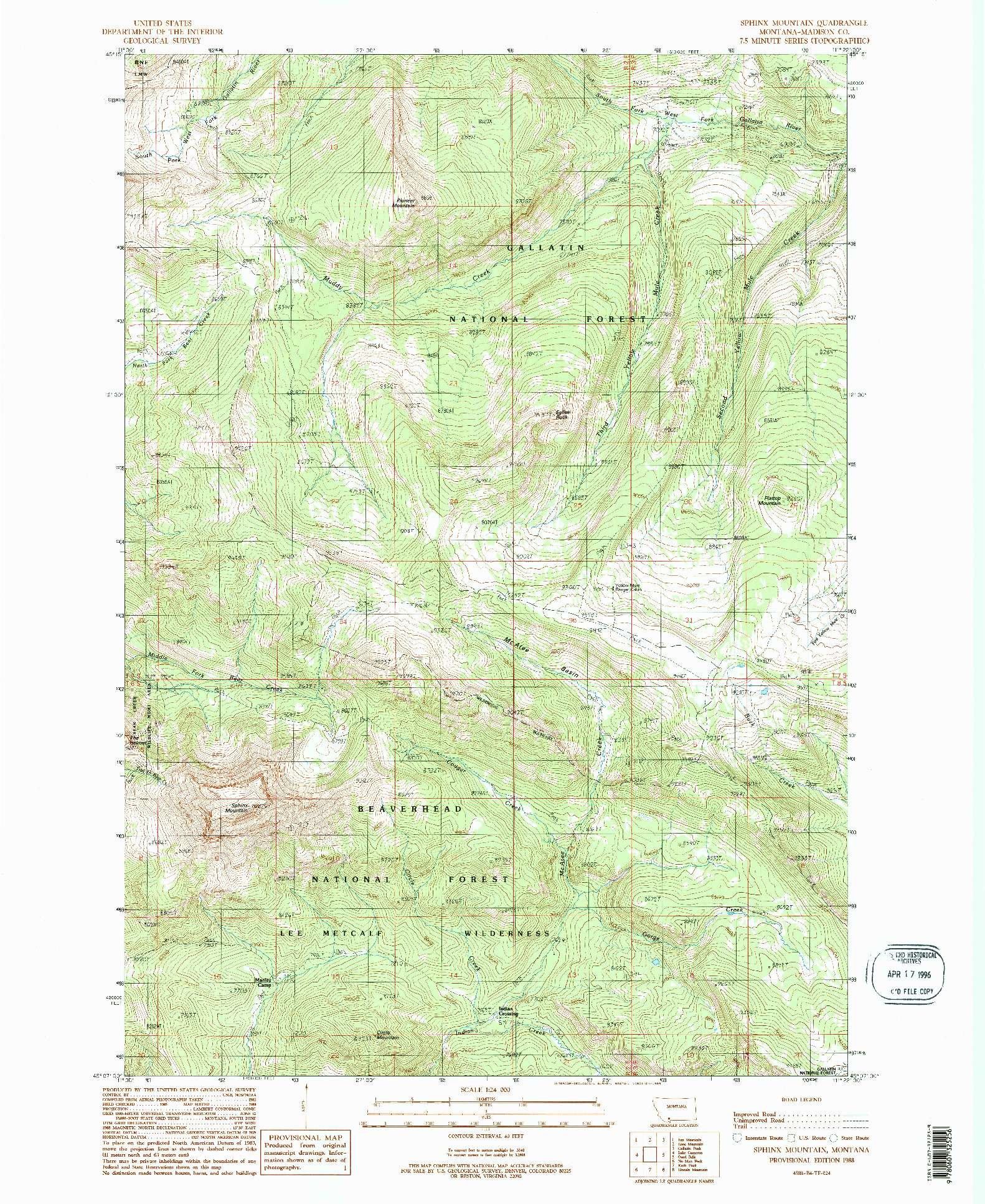 USGS 1:24000-SCALE QUADRANGLE FOR SPHINX MOUNTAIN, MT 1988